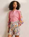 Becky Full Sleeve Linen Blouse-Formica Pink, Opulent Garden