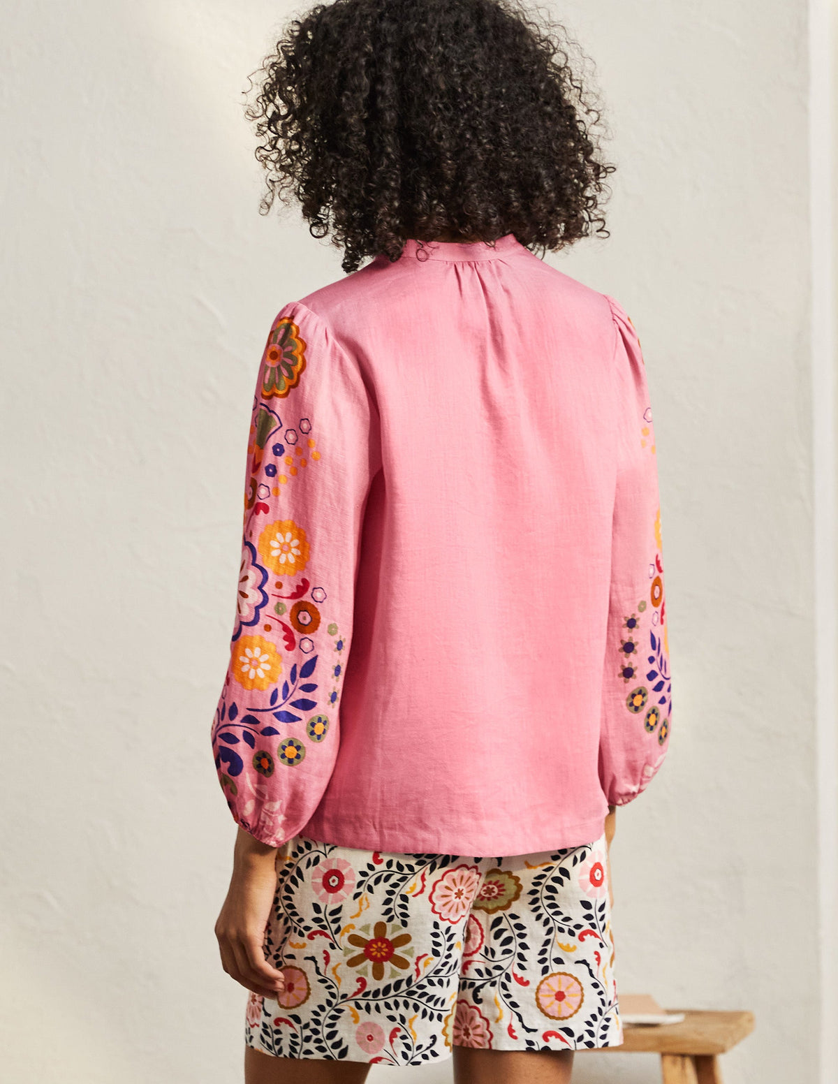 Becky Full Sleeve Linen Blouse-Formica Pink, Opulent Garden - Image 3