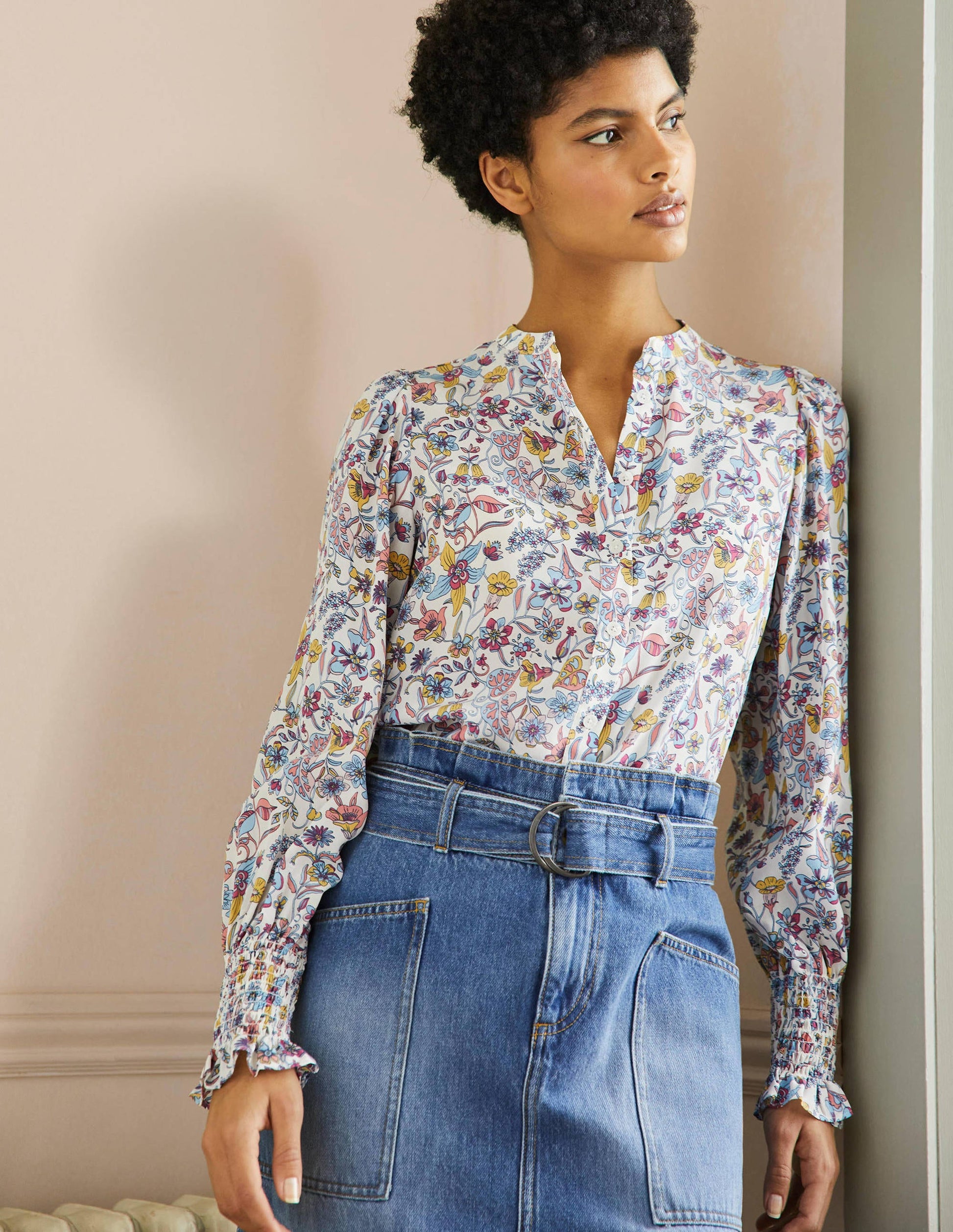 Dominique Silk Shirt-Ivory, Tropic Florals-1
