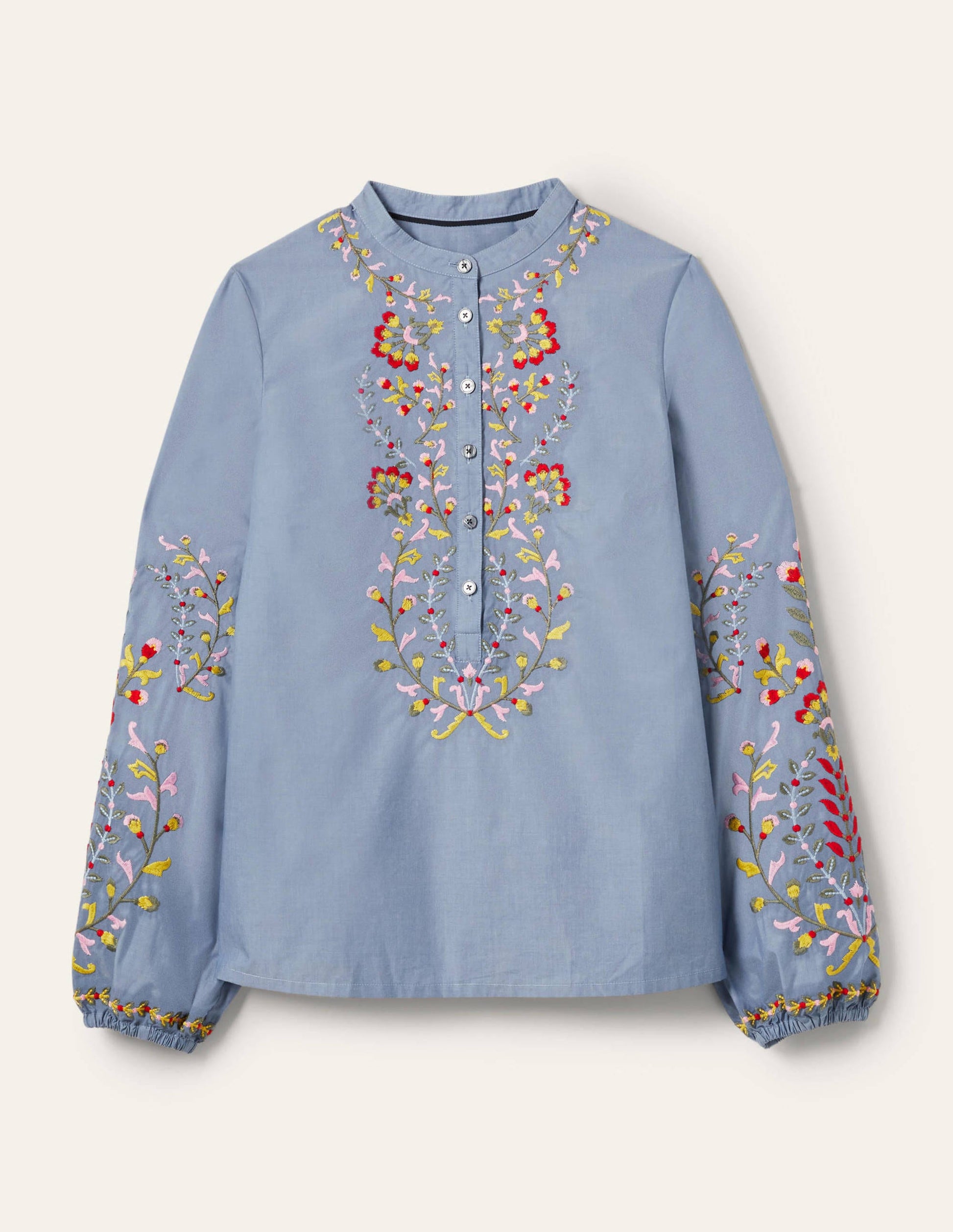 Embroidered Popover Blouse-Chambray-6