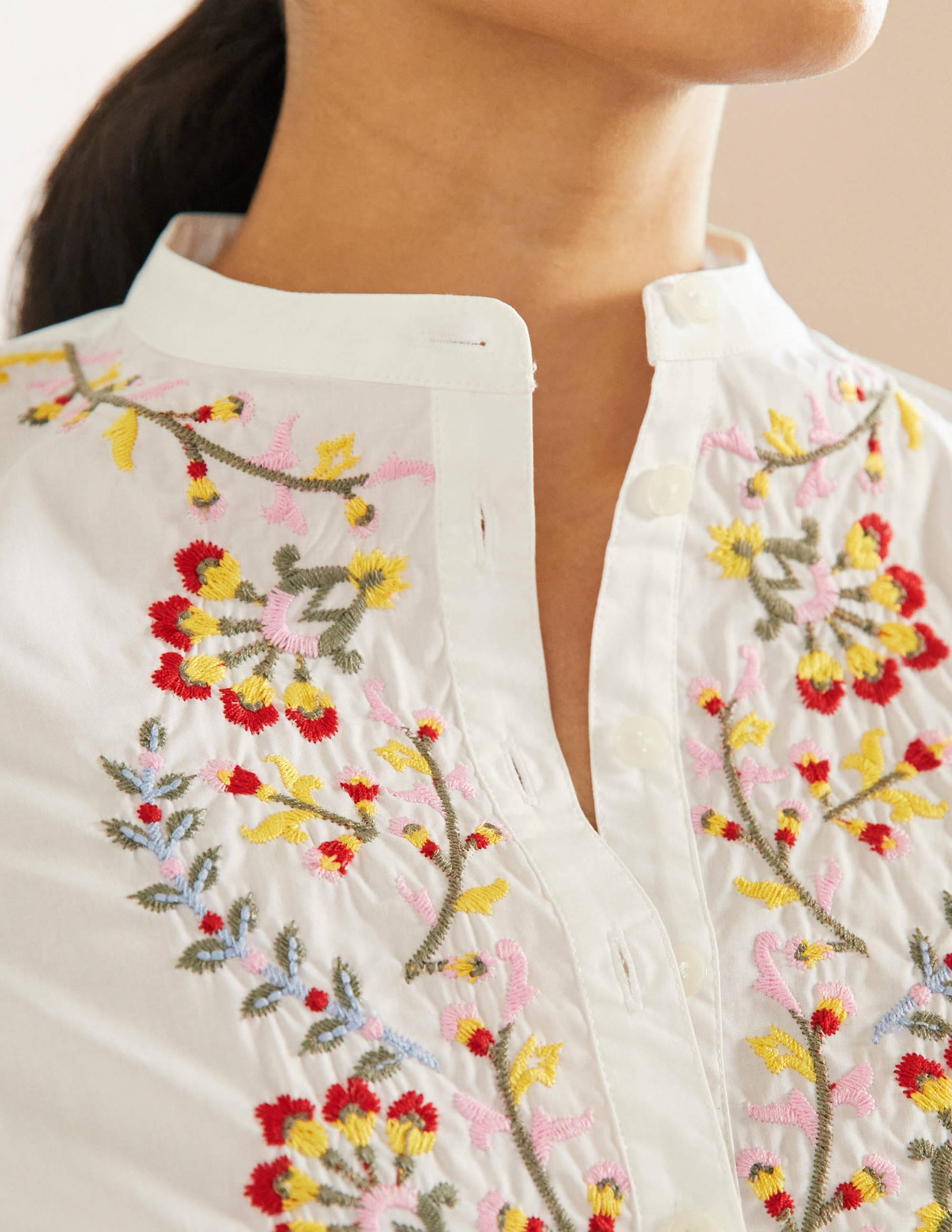 Embroidered Popover Blouse-White - Image 2