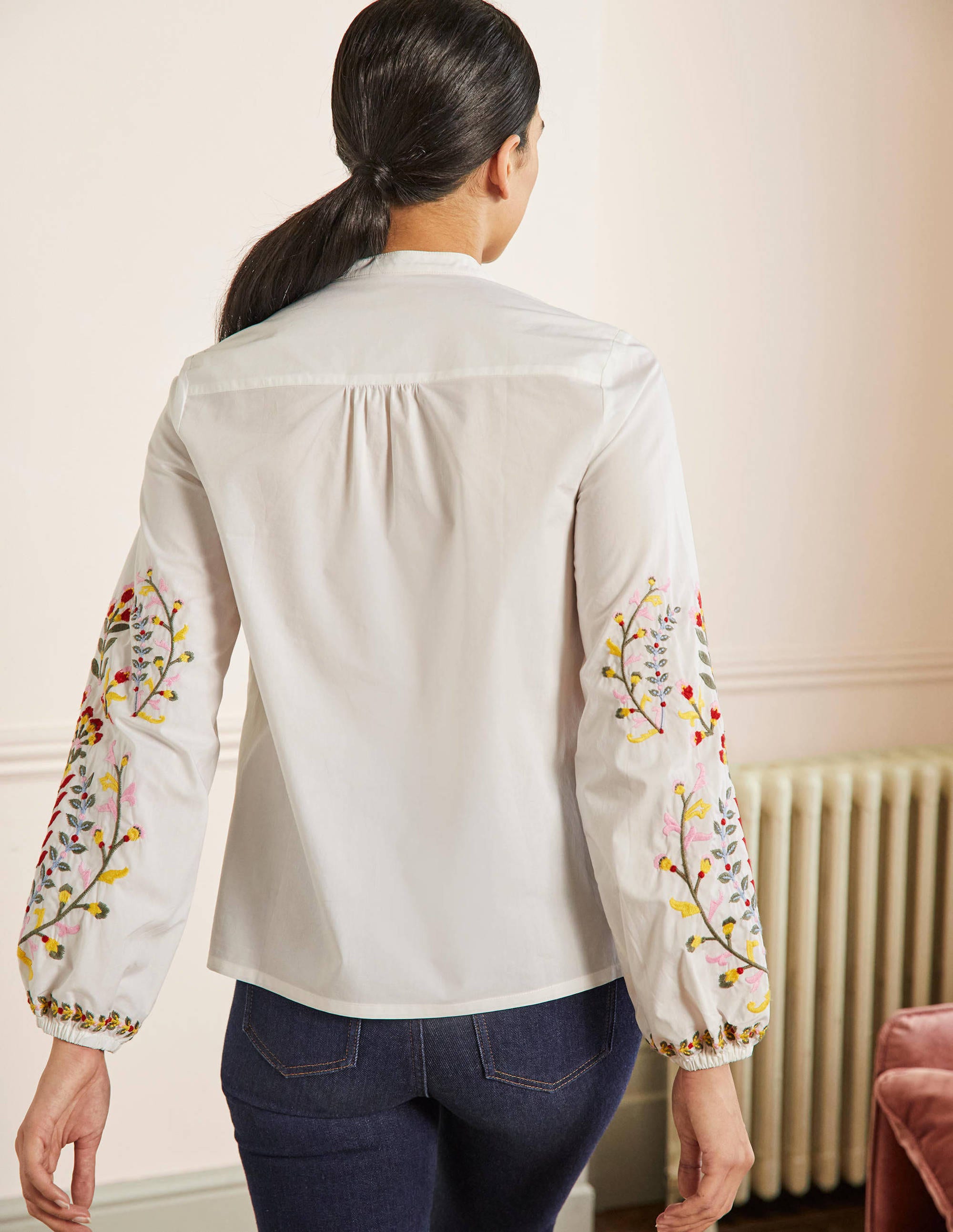 Embroidered Popover Blouse-White - Image 3