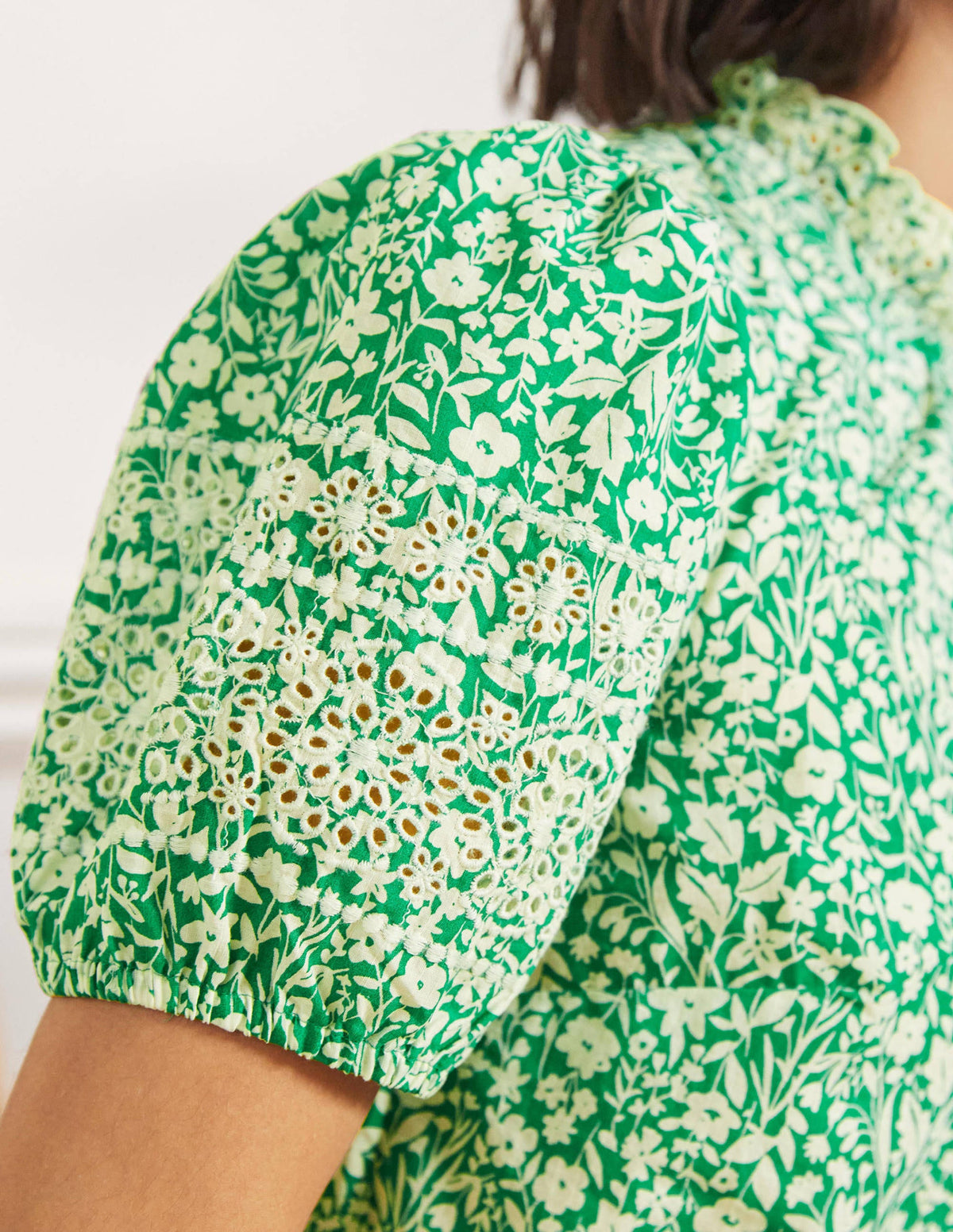 Printed Broderie Top-Rich Emerald, Wildflower - Image 2
