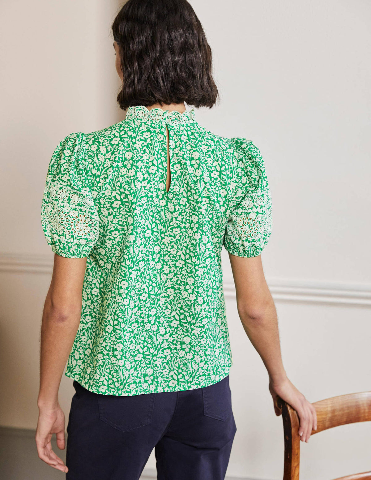 Printed Broderie Top-Rich Emerald, Wildflower-3