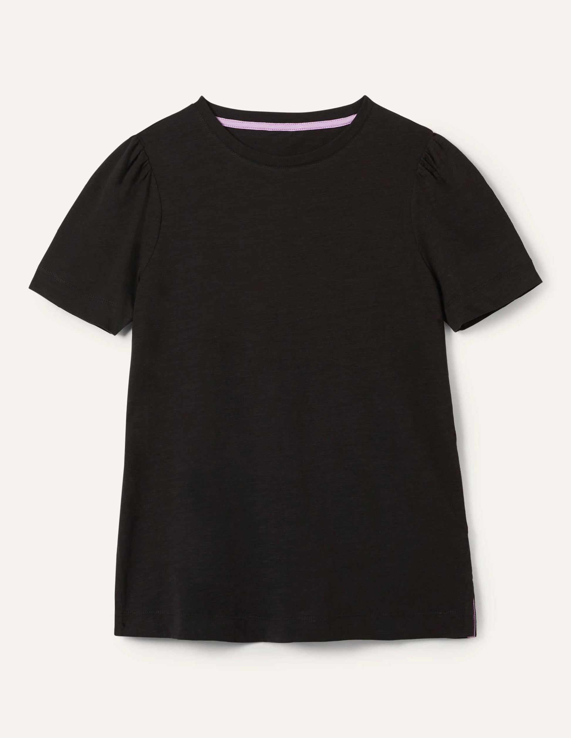 Puff Sleeve Cotton T-Shirt-Black-5