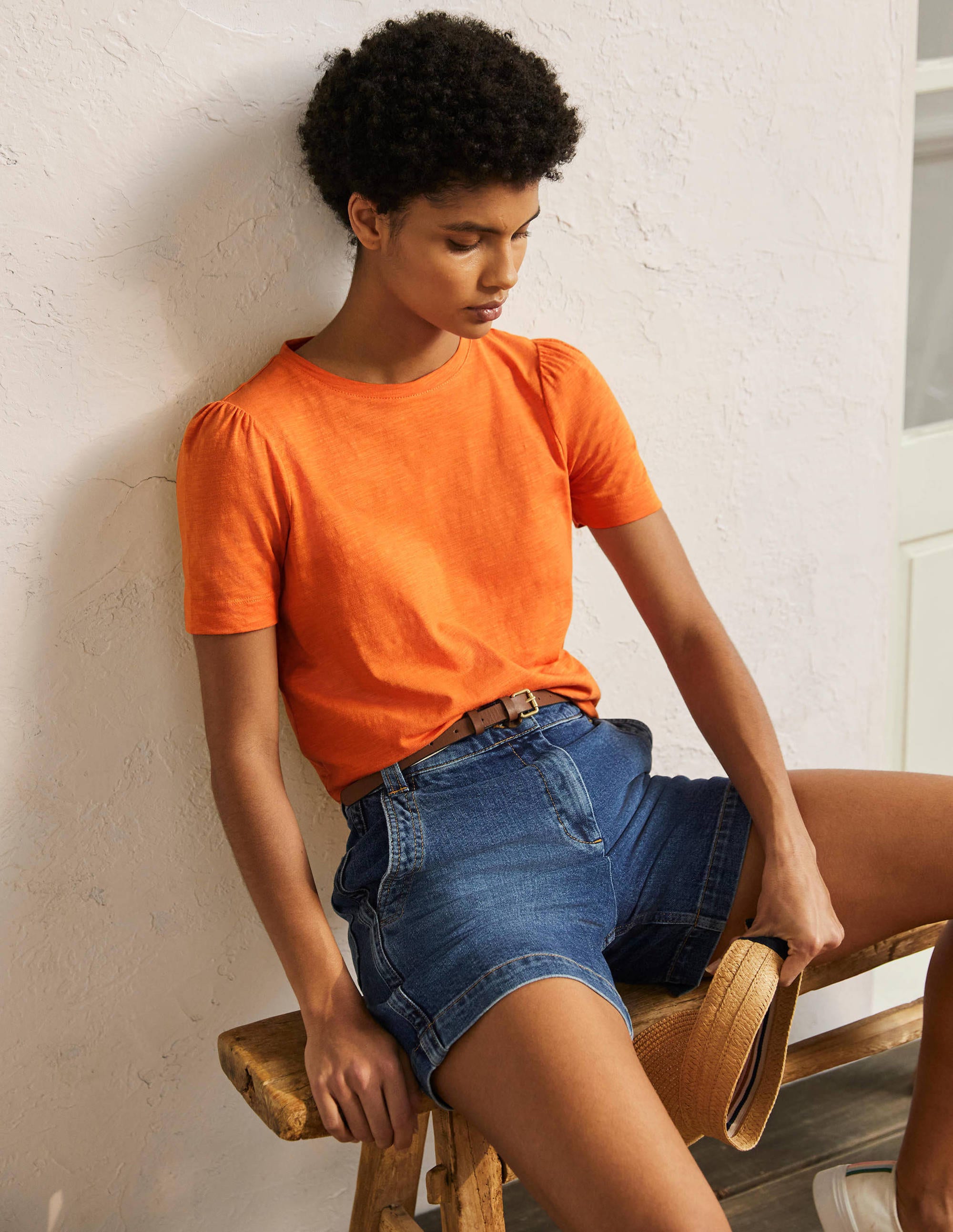 Puff Sleeve Cotton T-Shirt-Dusty Orange - Image 1
