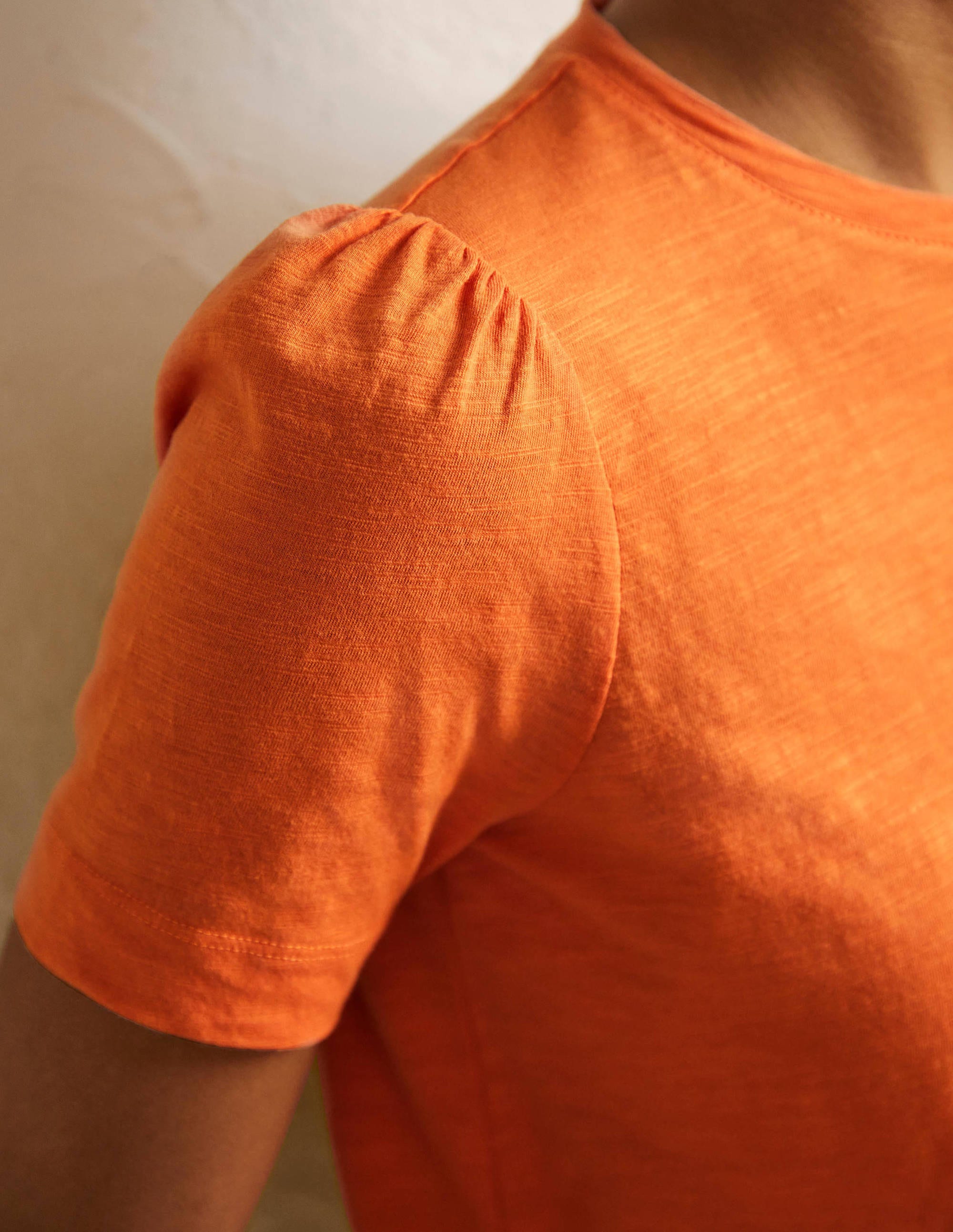 Puff Sleeve Cotton T-Shirt-Dusty Orange - Image 2