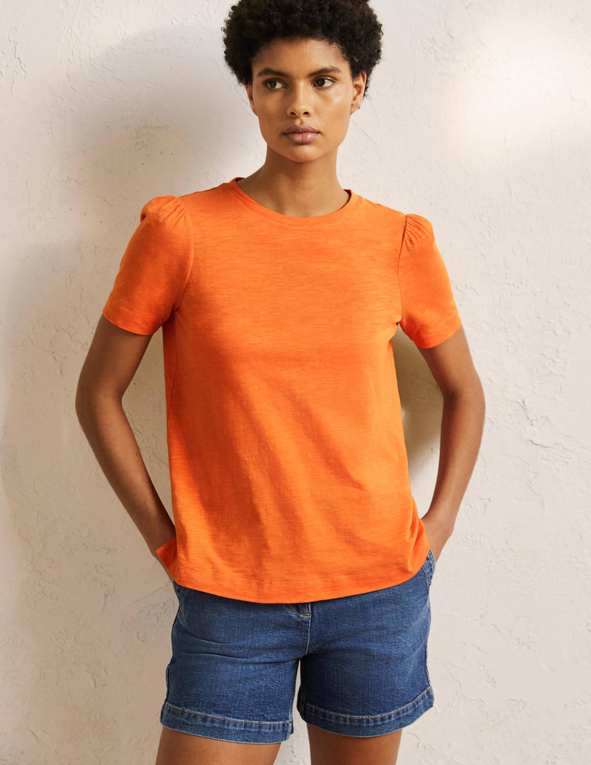 Puff Sleeve Cotton T-Shirt-Dusty Orange-4