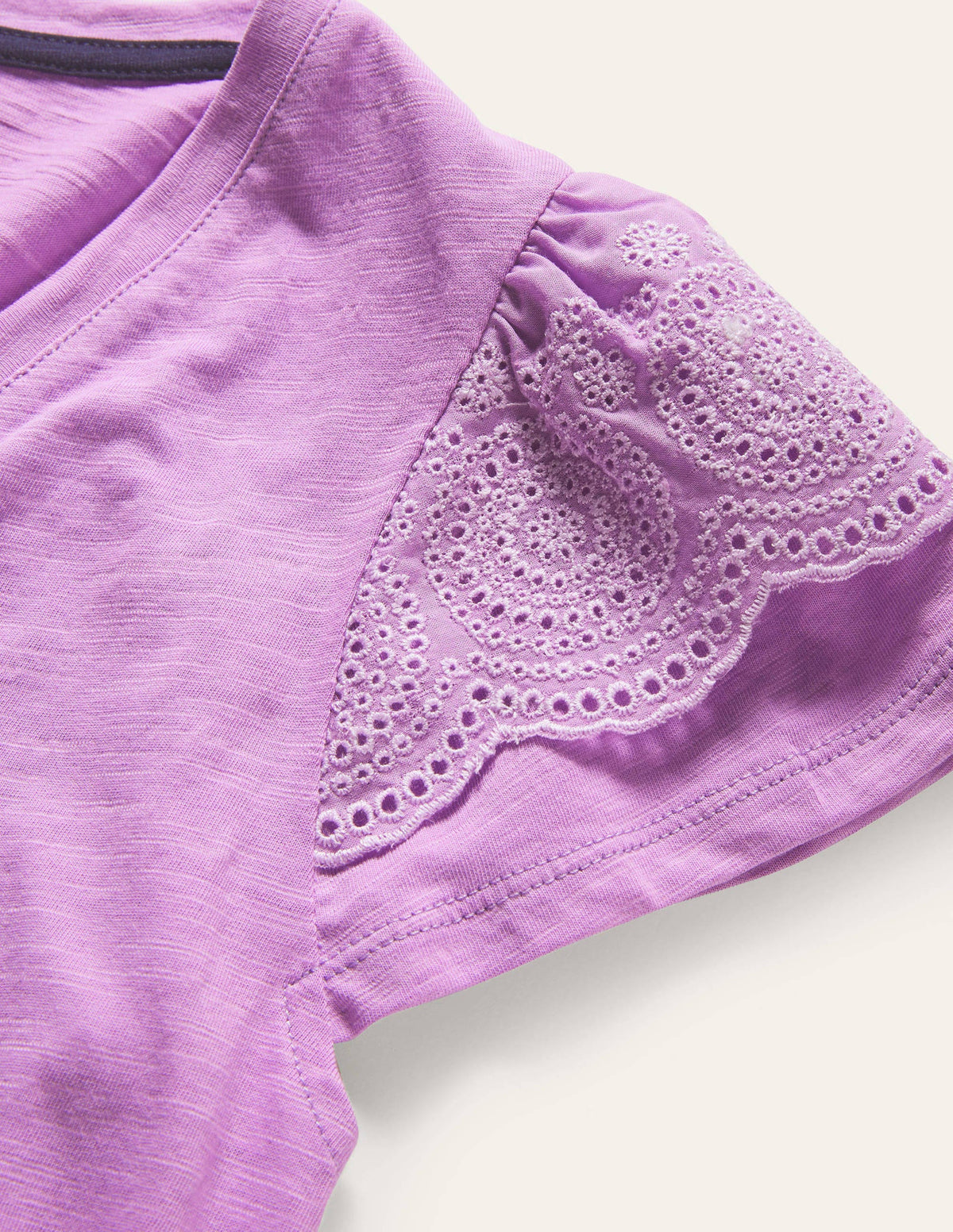 Broderie Cotton V-Neck T-Shirt-African Violet - Image 5