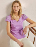 Broderie Cotton V-Neck T-Shirt-African Violet