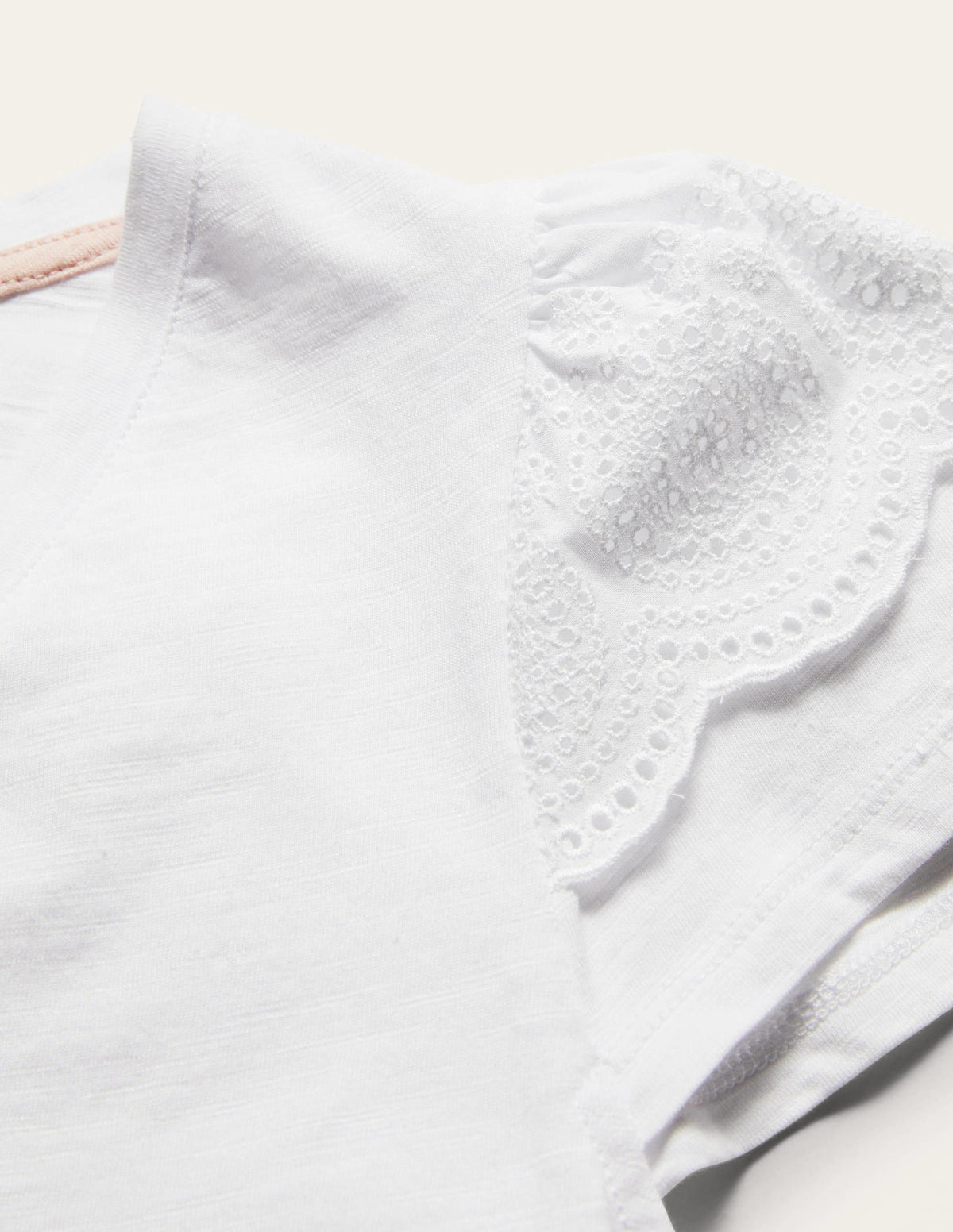 Broderie Cotton V-Neck T-Shirt-White - Image 5