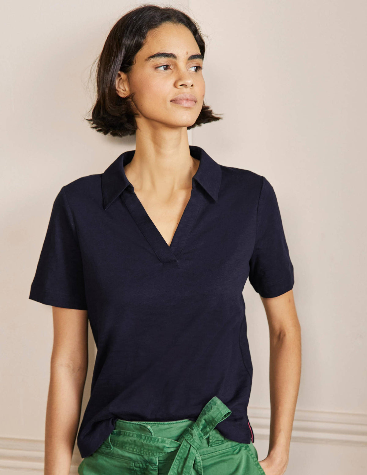 Cotton Polo Top-Navy - Image 1