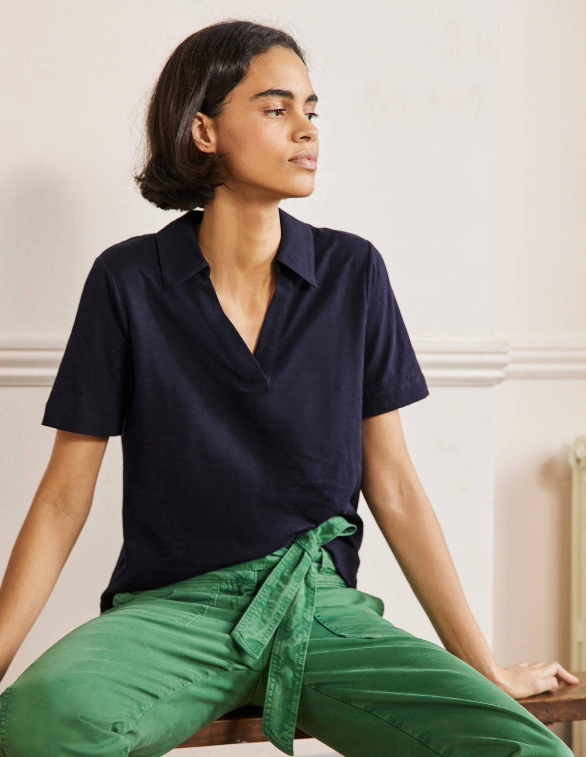 Cotton Polo Top-Navy - Image 4