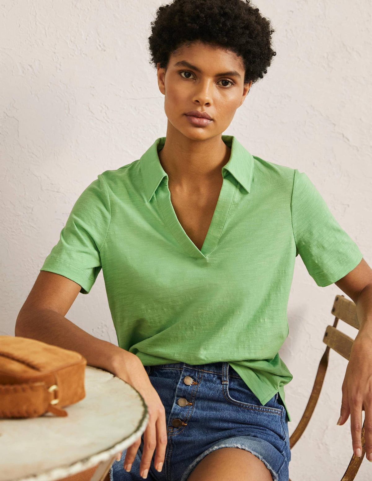 Cotton Polo Top-Zephyr Green - Image 1