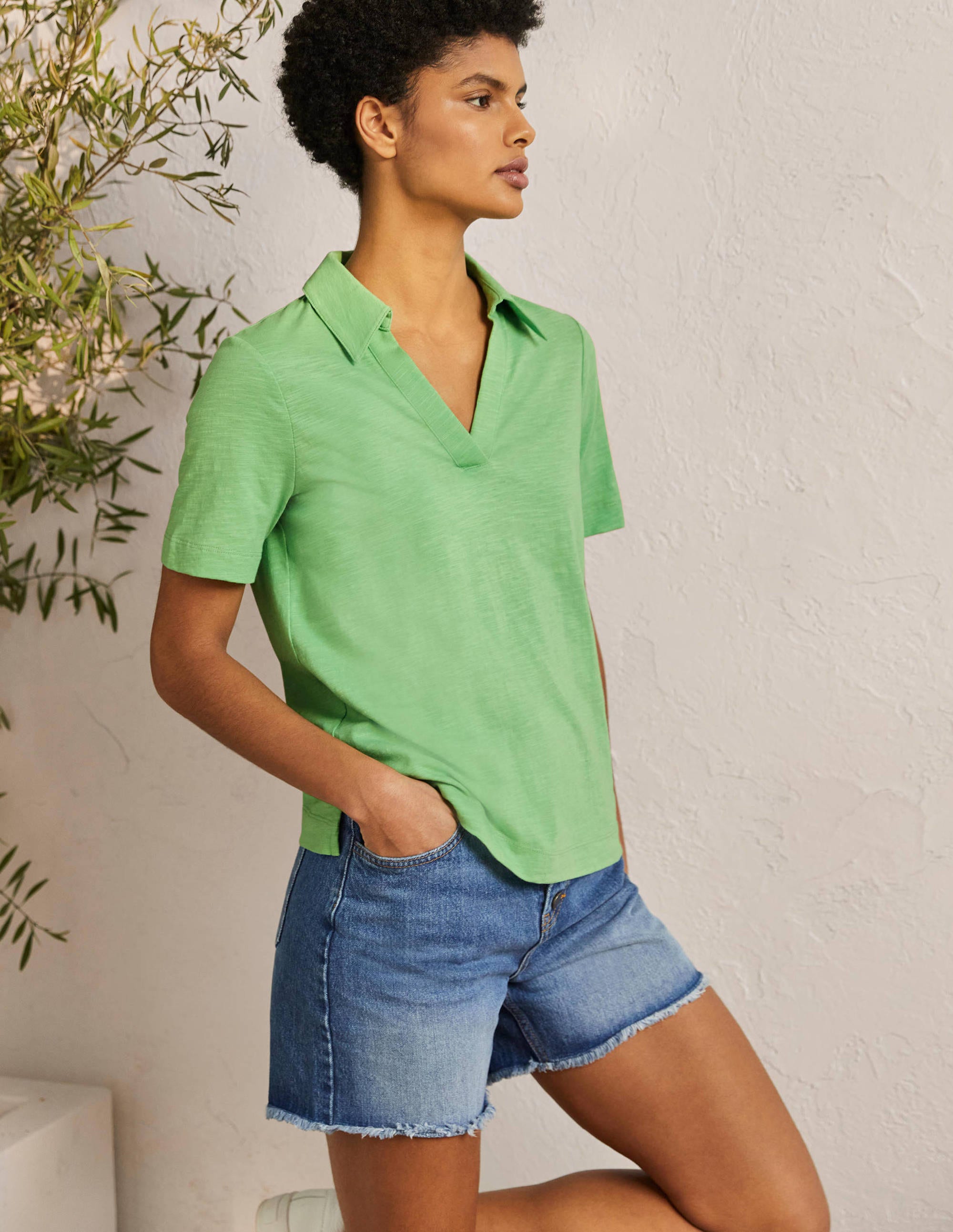 Cotton Polo Top-Zephyr Green - Image 4