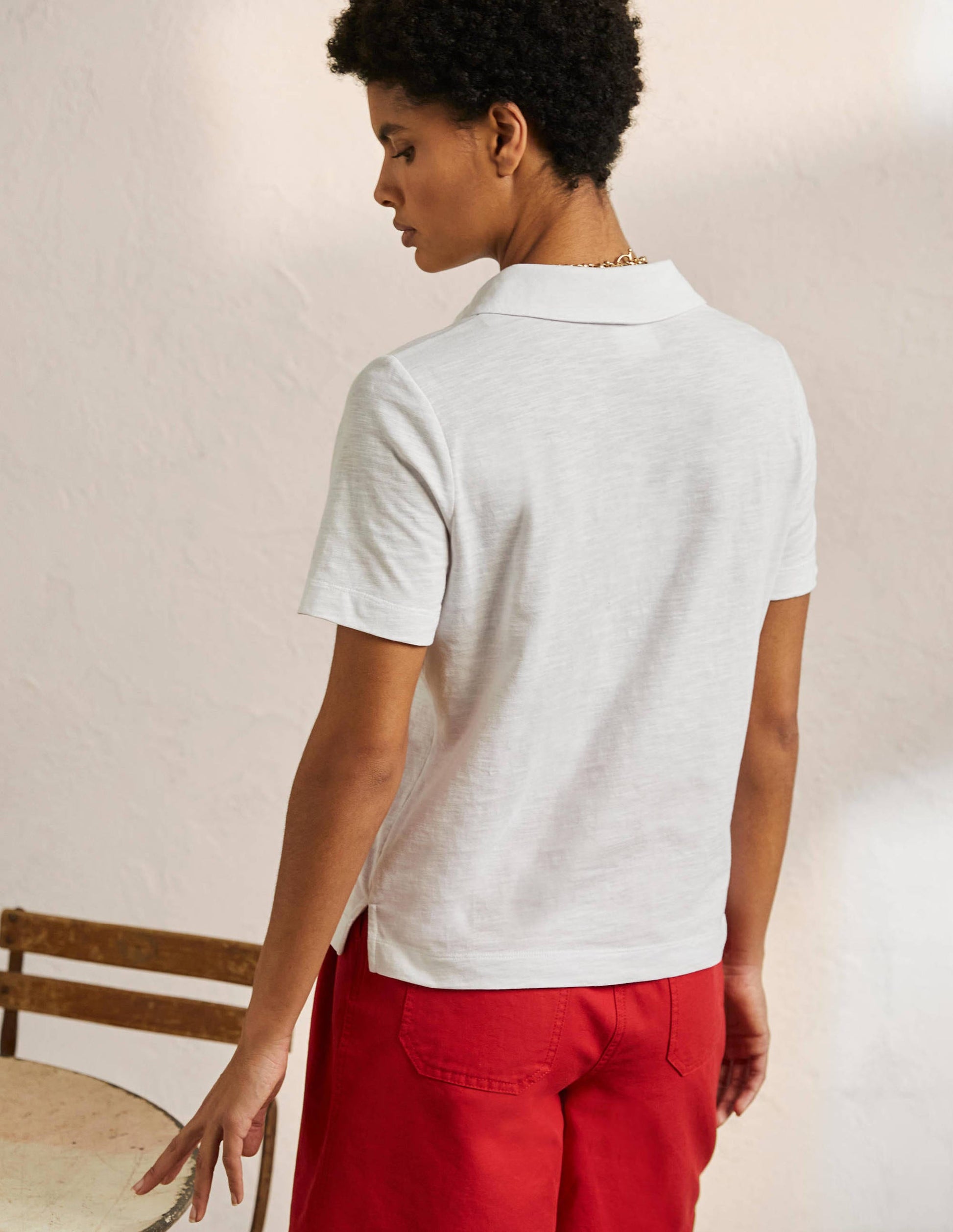 Cotton Polo Top-White-3