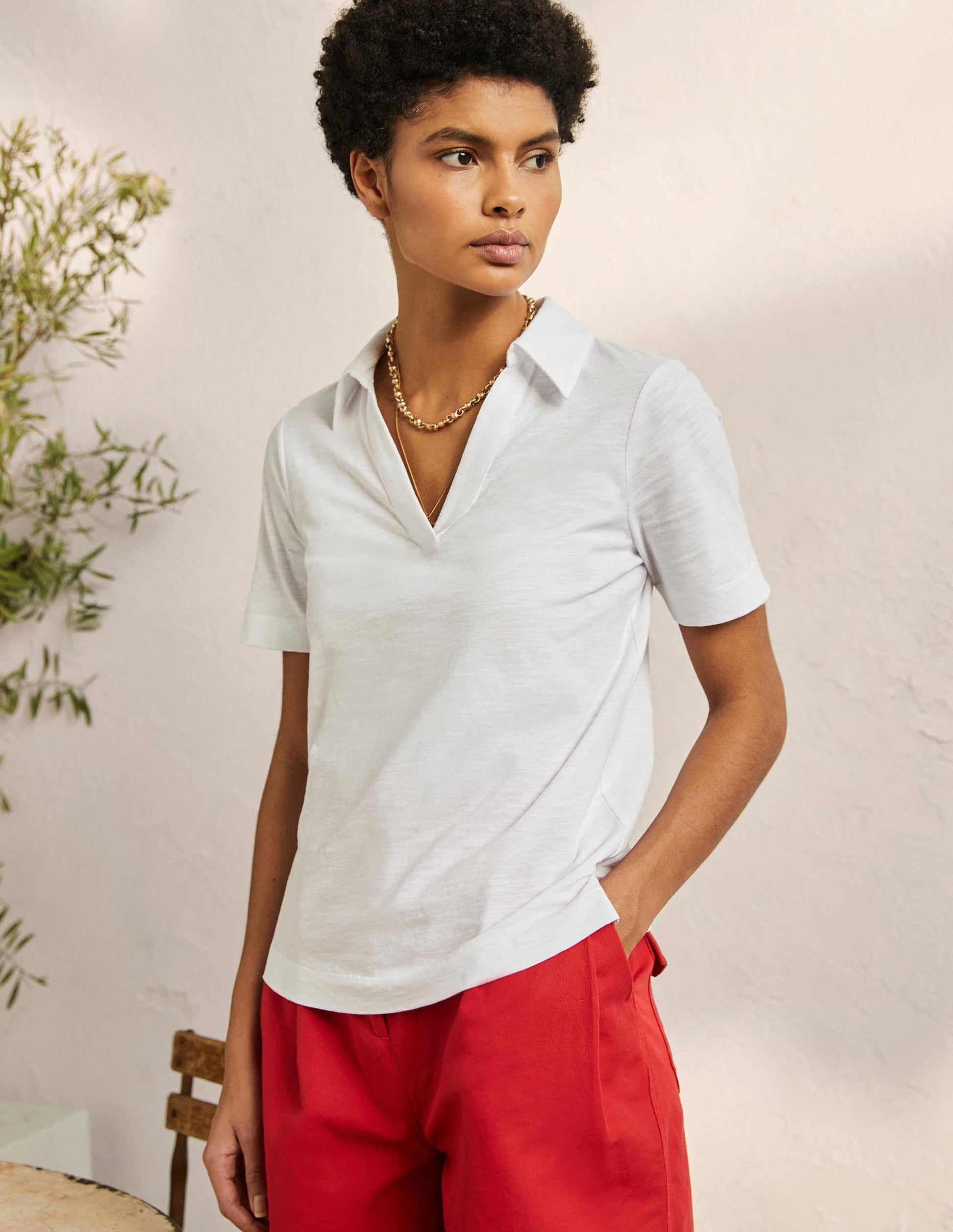 Cotton Polo Top-White-4