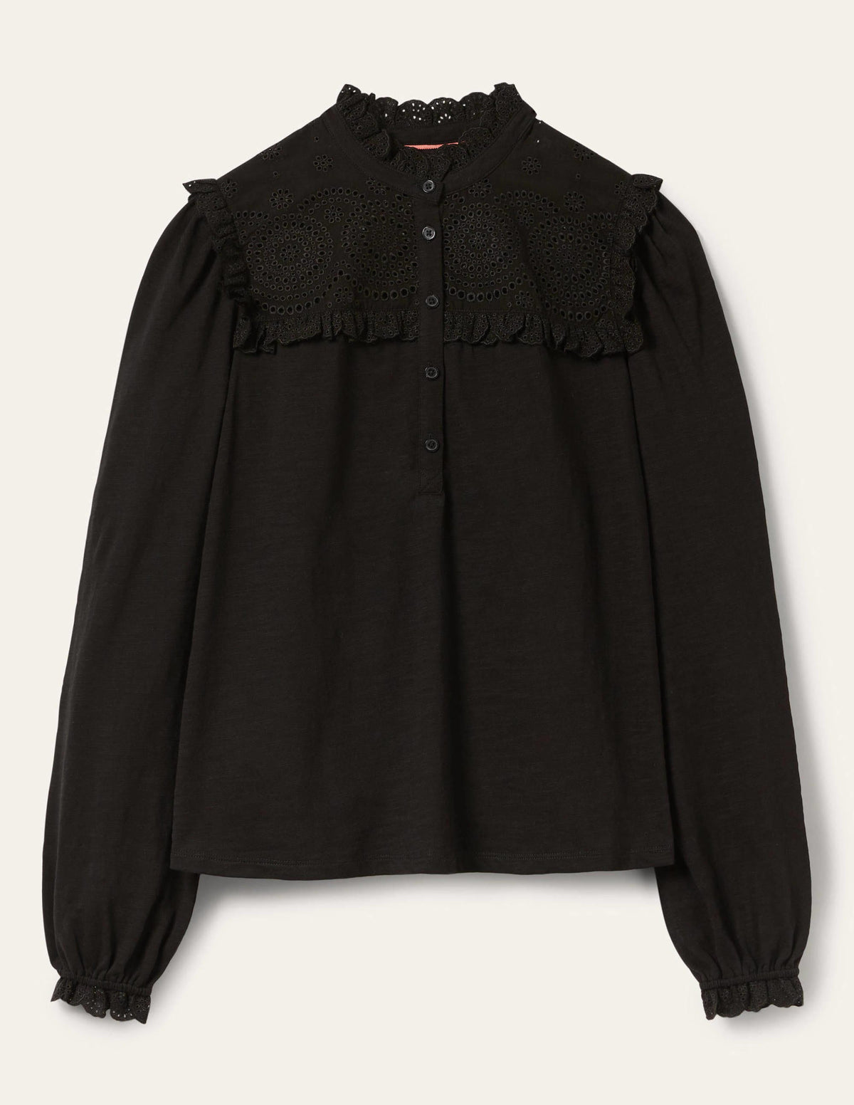 Broderie Yoke Jersey Top-Black-5