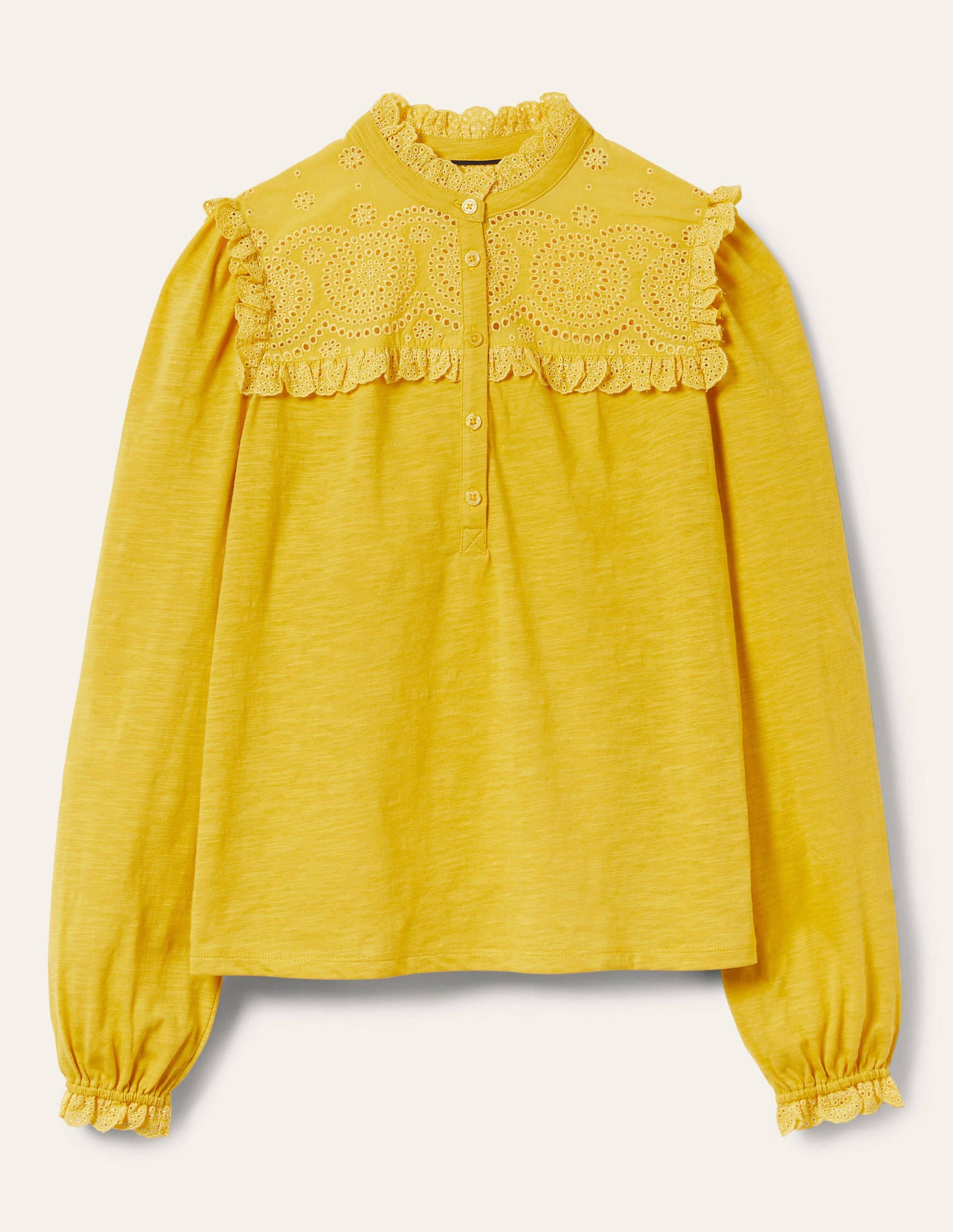 Broderie Yoke Jersey Top-Honeycomb-6