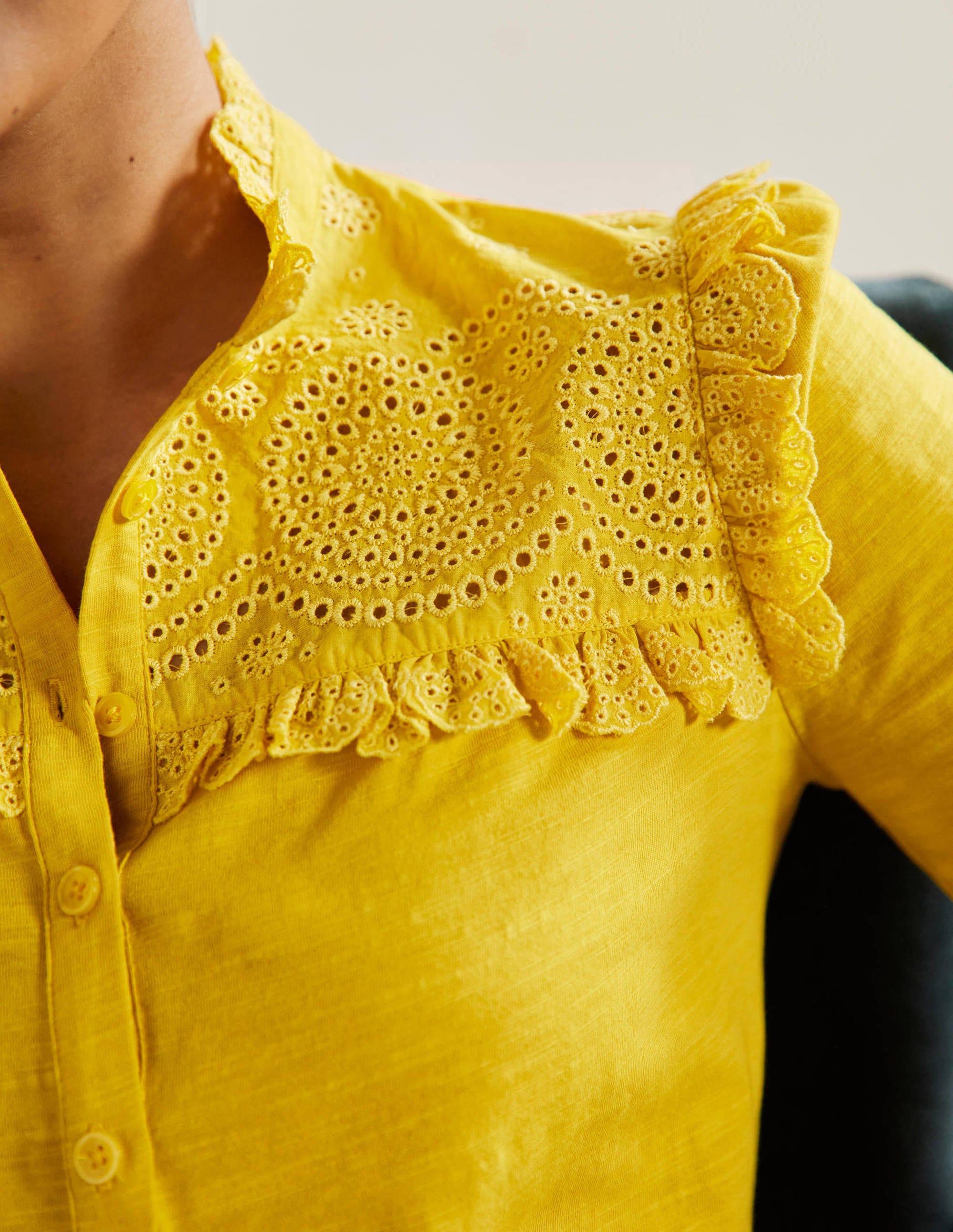 Broderie Yoke Jersey Top-Honeycomb - Image 2