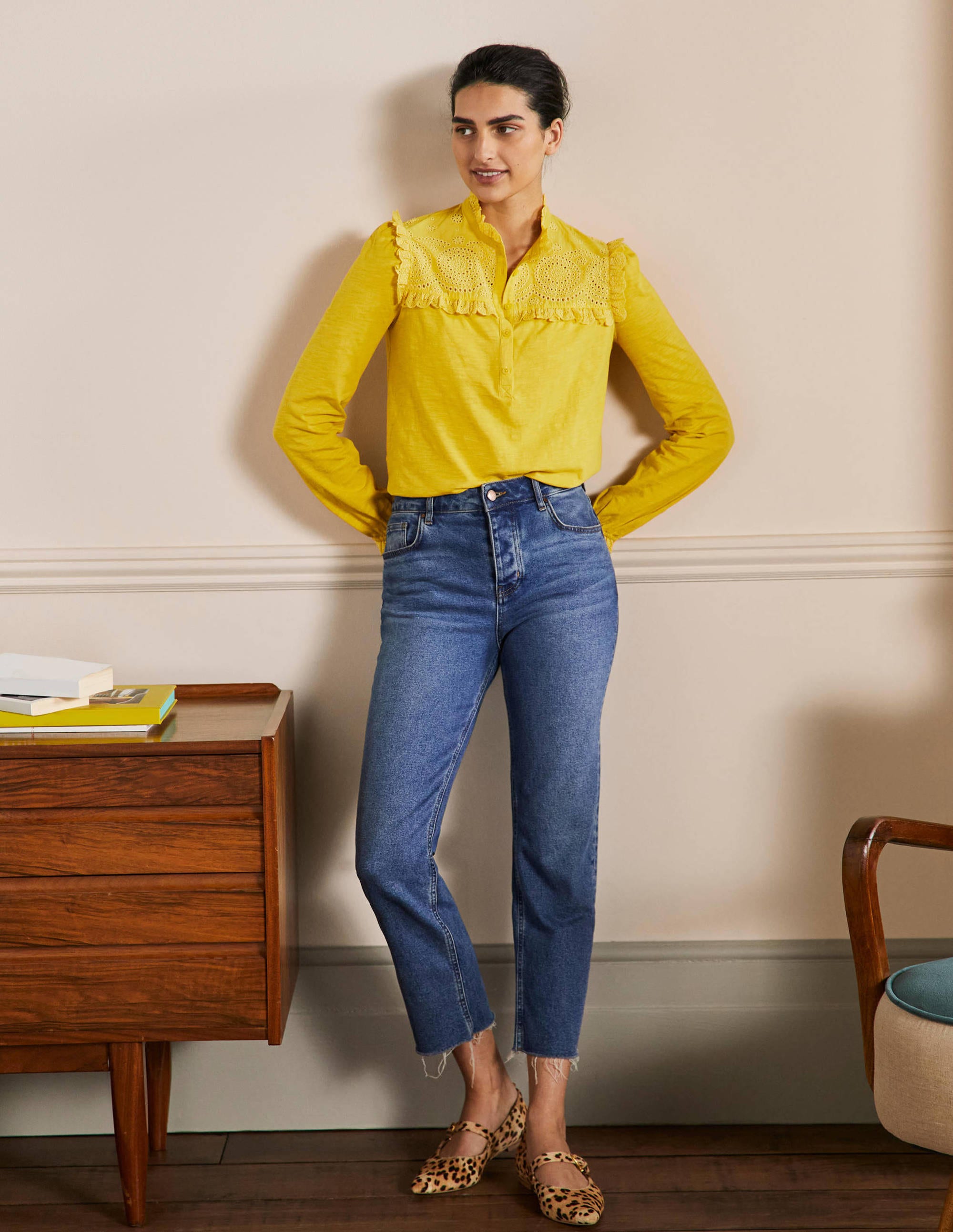 Broderie Yoke Jersey Top-Honeycomb - Image 4