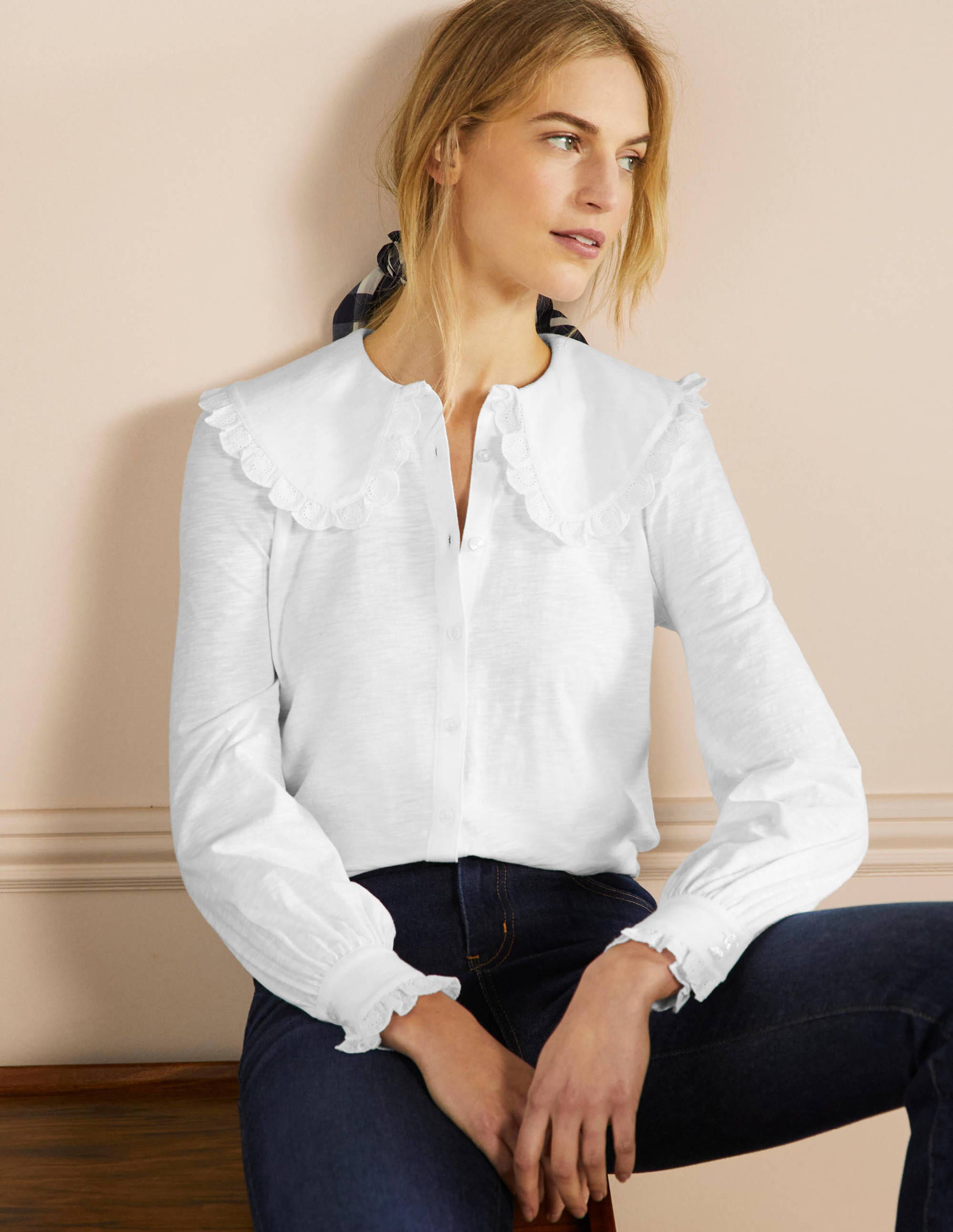 Collared Jersey Shirt-White - Image 4