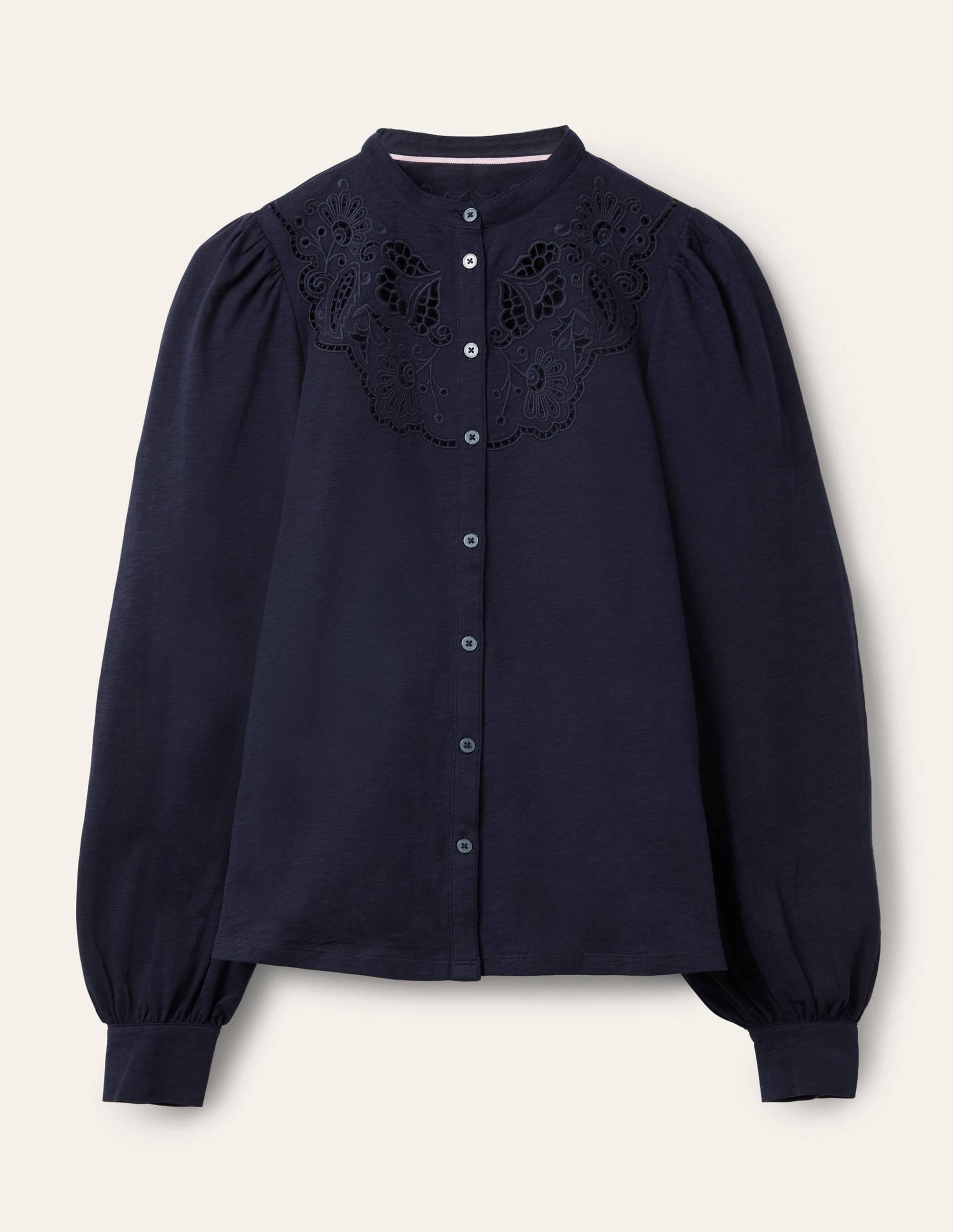 Cut Work Jersey Shirt-Navy - Image 5