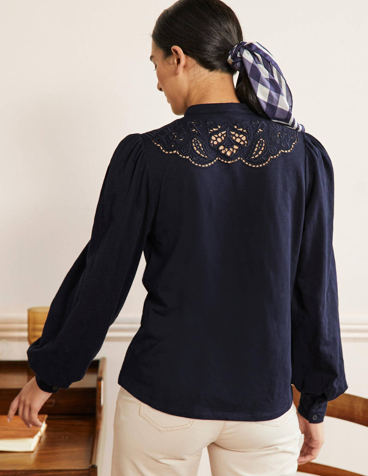 Cut Work Jersey Shirt-Navy - Image 3