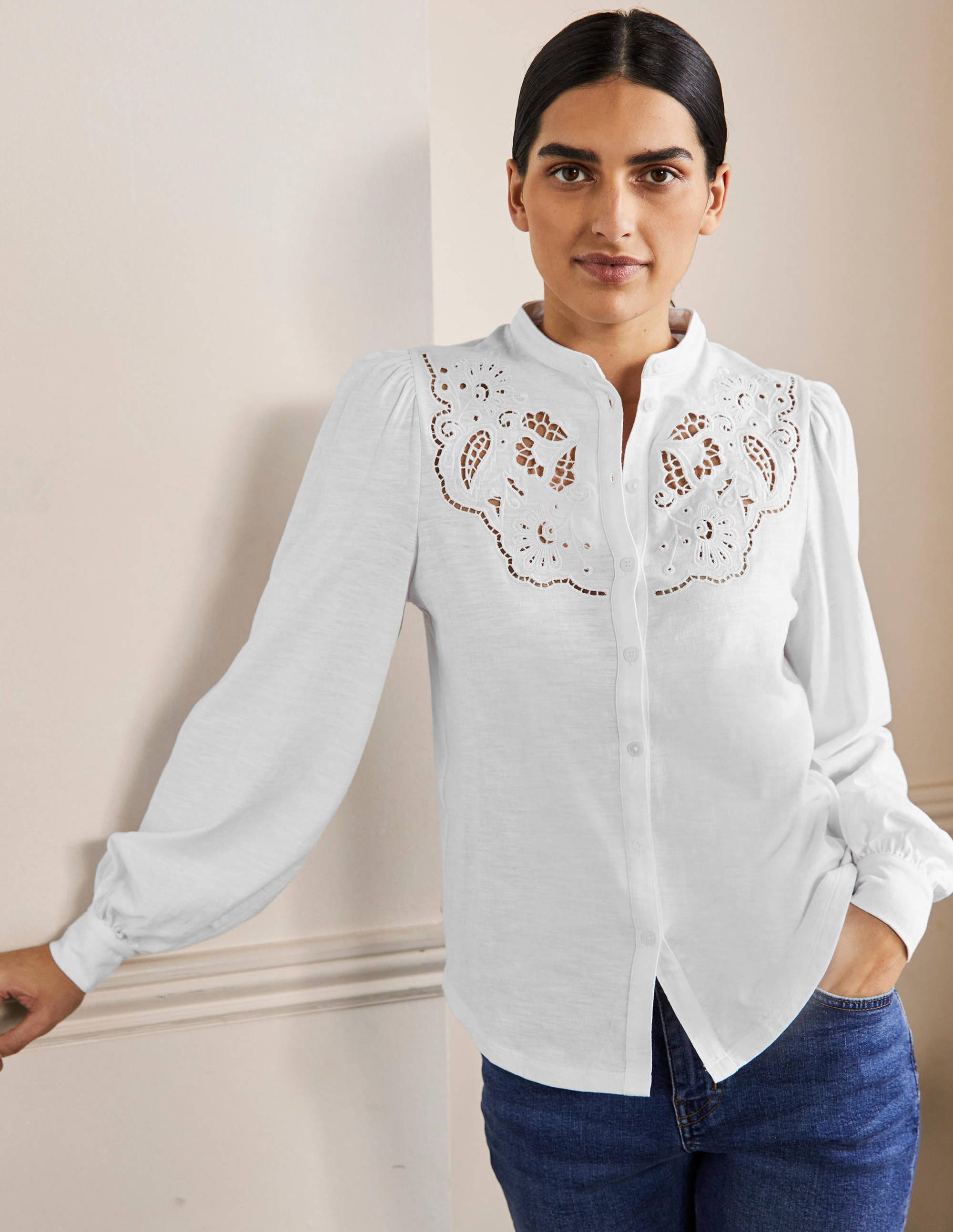Cut Work Jersey Shirt-White - Image 1