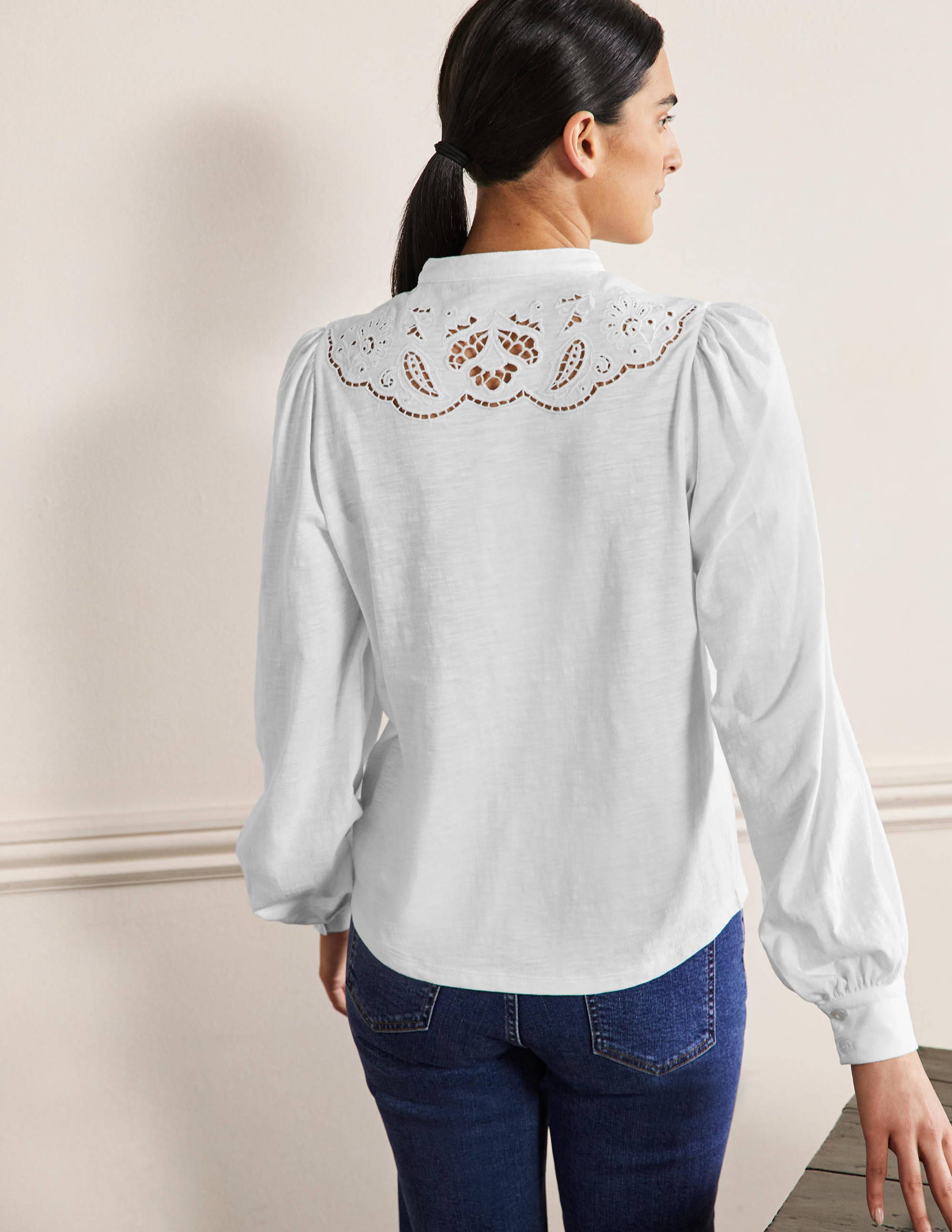 Cut Work Jersey Shirt-White - Image 3