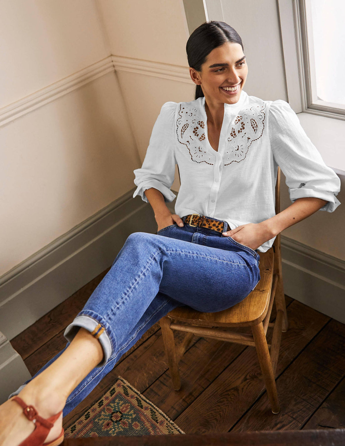Cut Work Jersey Shirt-White - Image 4