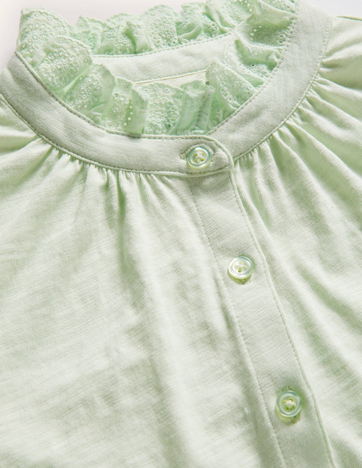 Broderie Trim Jersey Shirt-Avocado Cream - Image 5