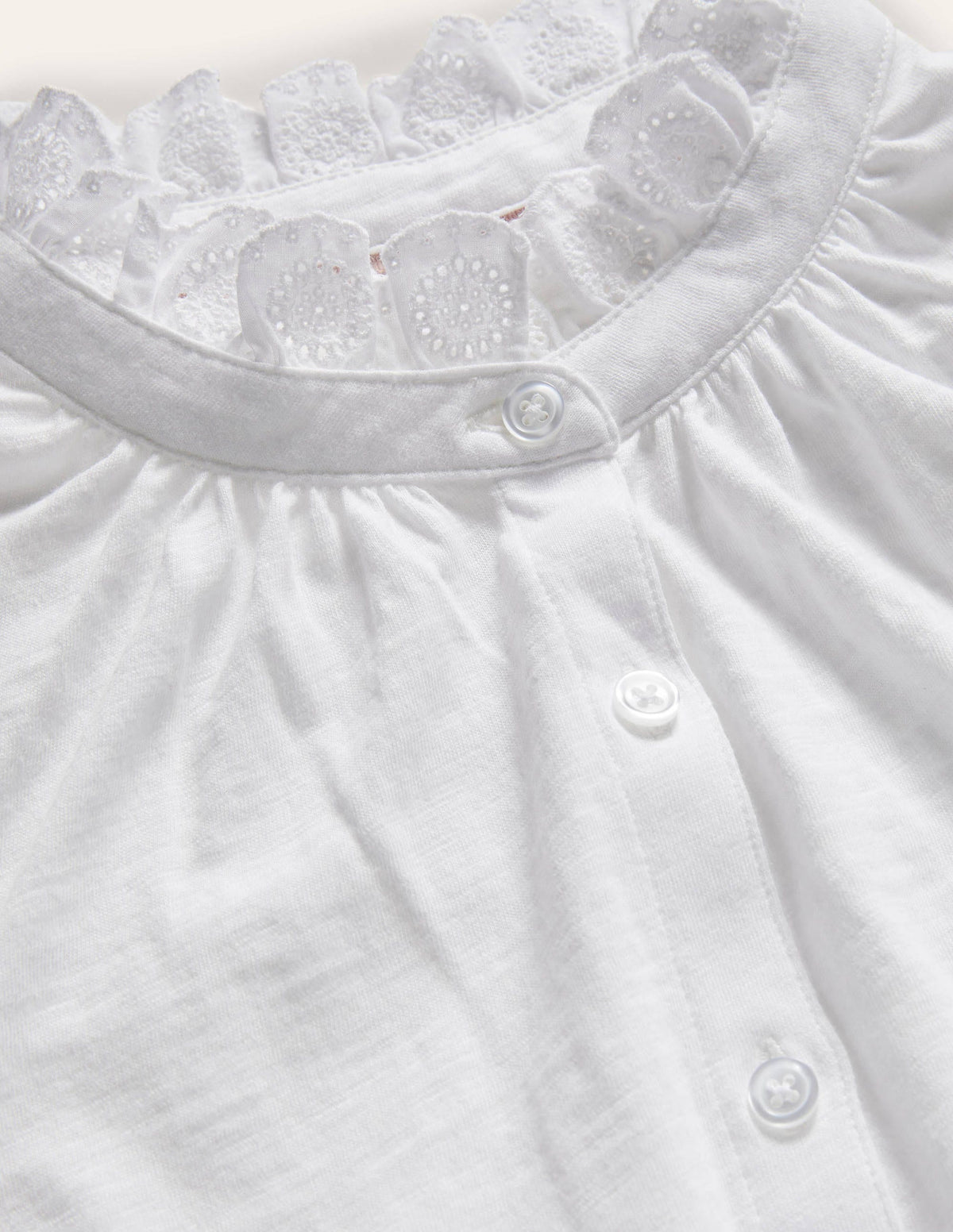 Broderie Trim Jersey Shirt-White-6