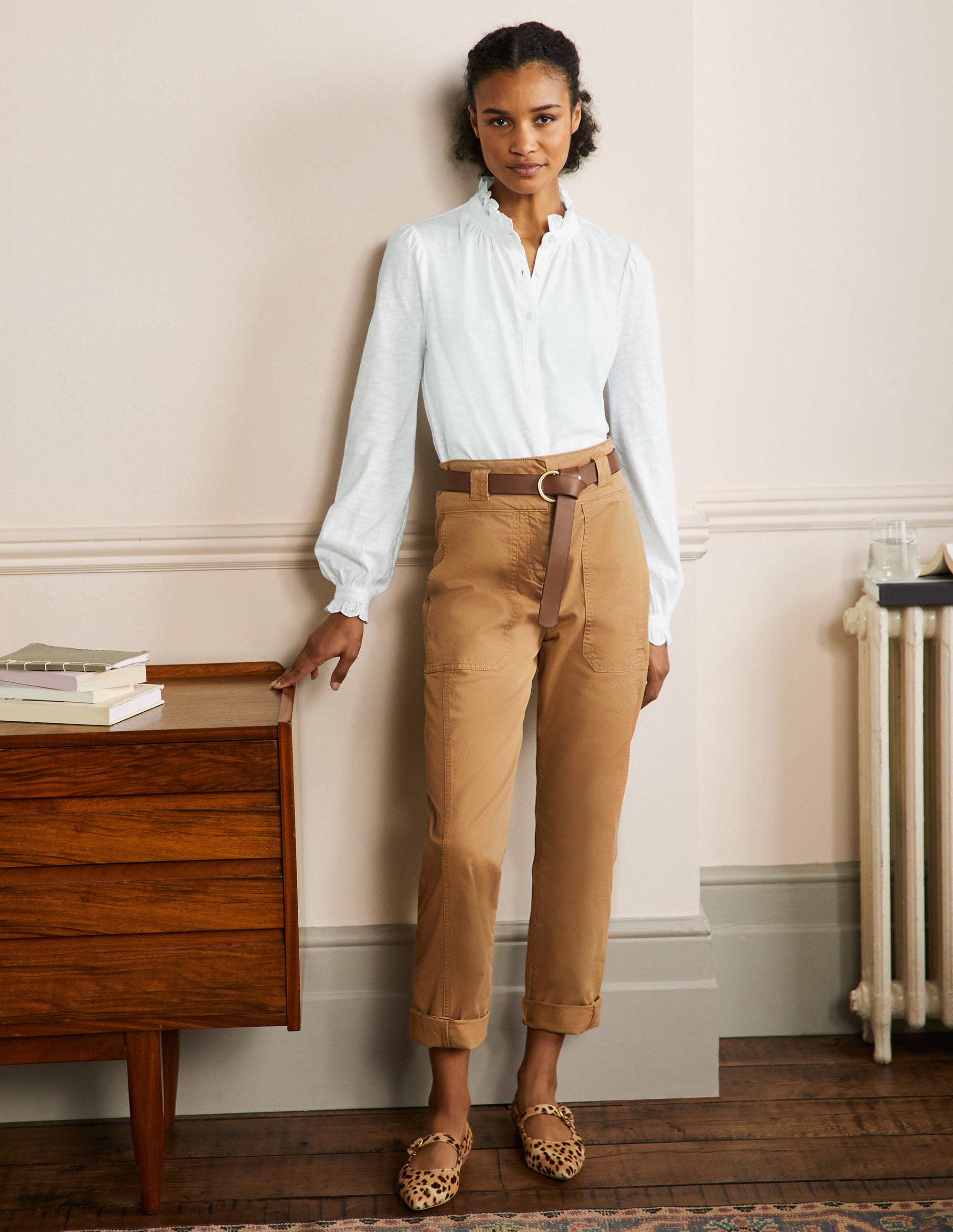 Broderie Trim Jersey Shirt-White - Image 4