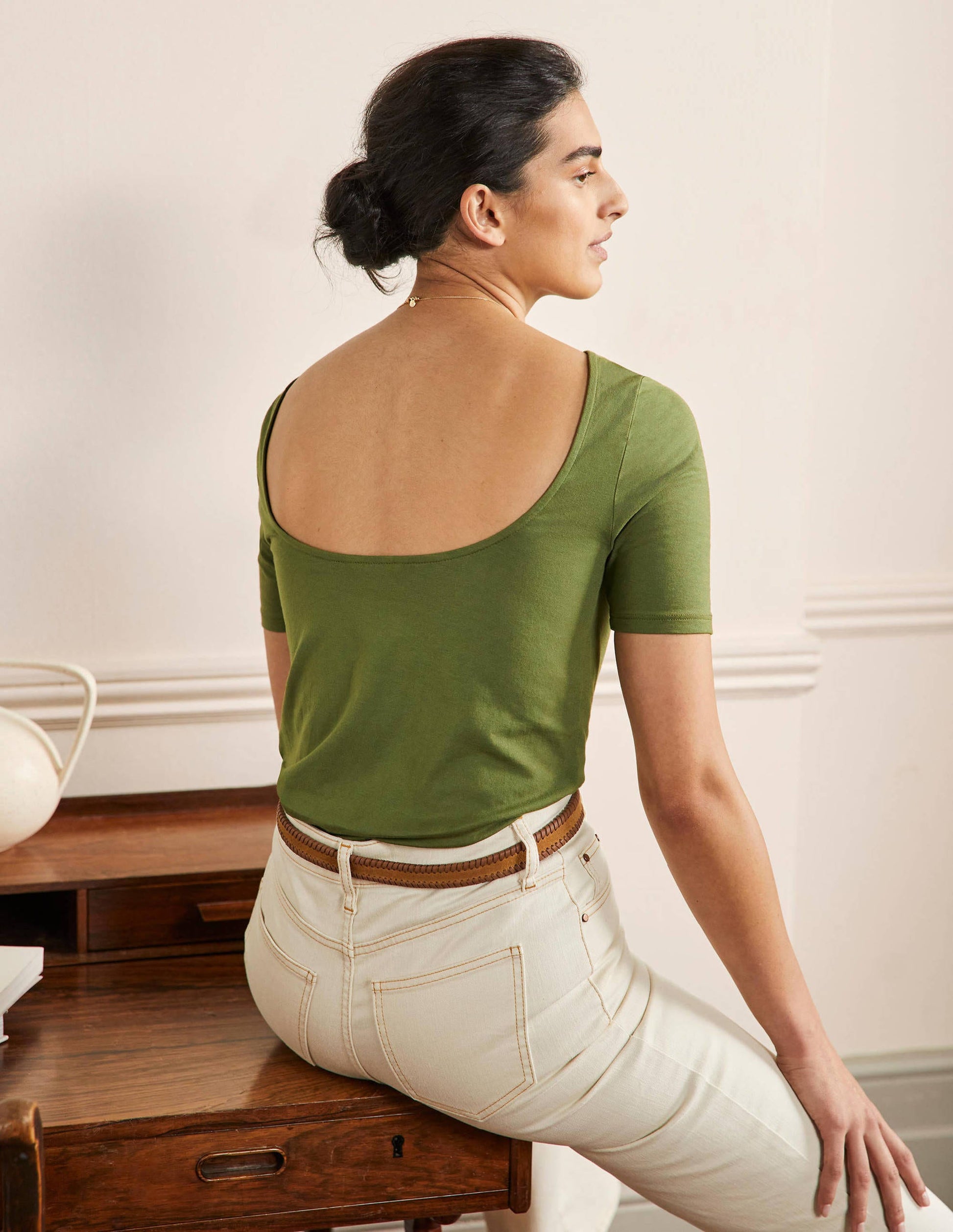 Supersoft Scoop Back T-Shirt-Pea-3