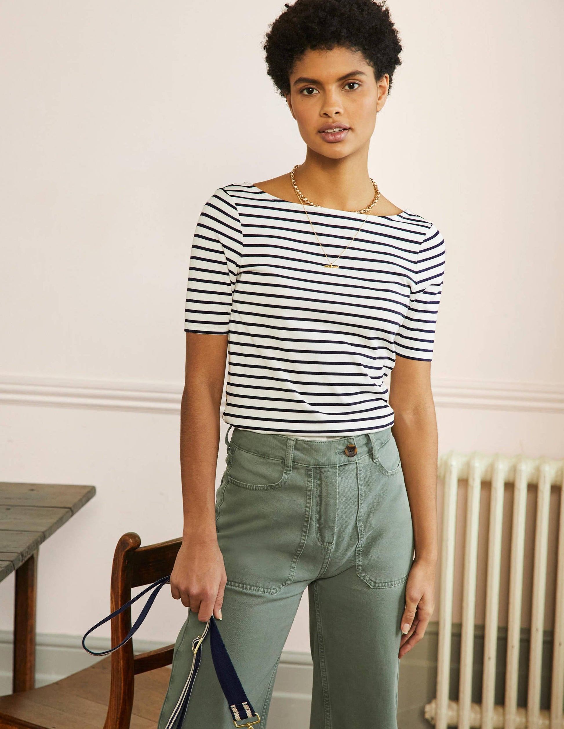 Supersoft Scoop Back T-Shirt-Ivory / Navy Stripe-1