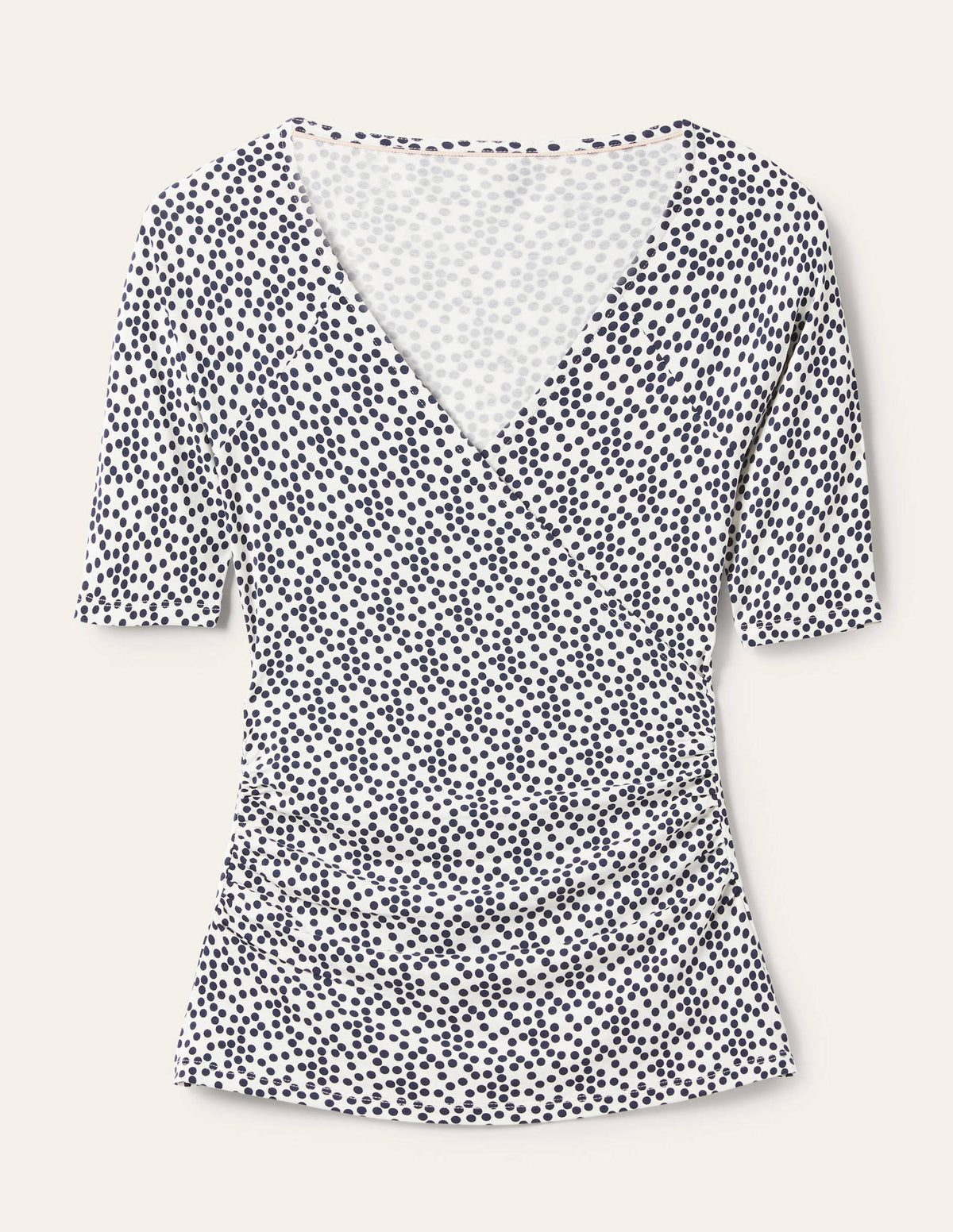 Short Sleeve Wrap Top-Ivory, Scatter Spot-5