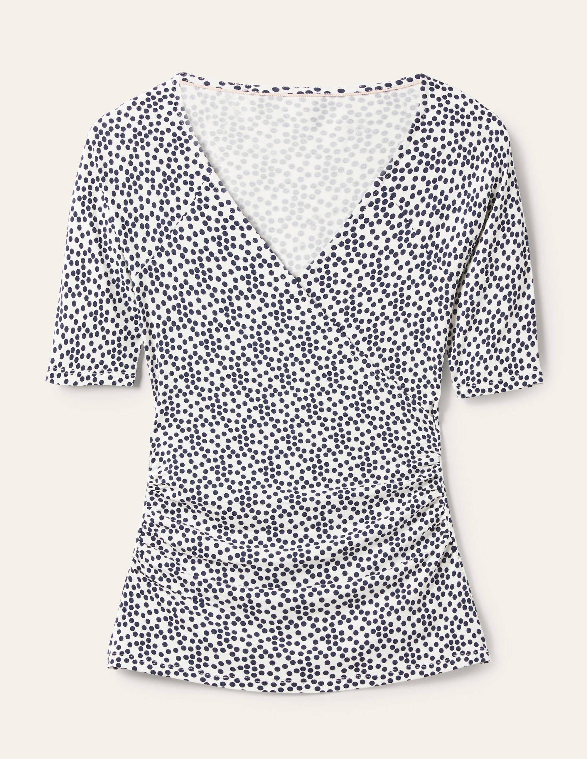 Short Sleeve Wrap Top-Ivory, Scatter Spot - Image 5
