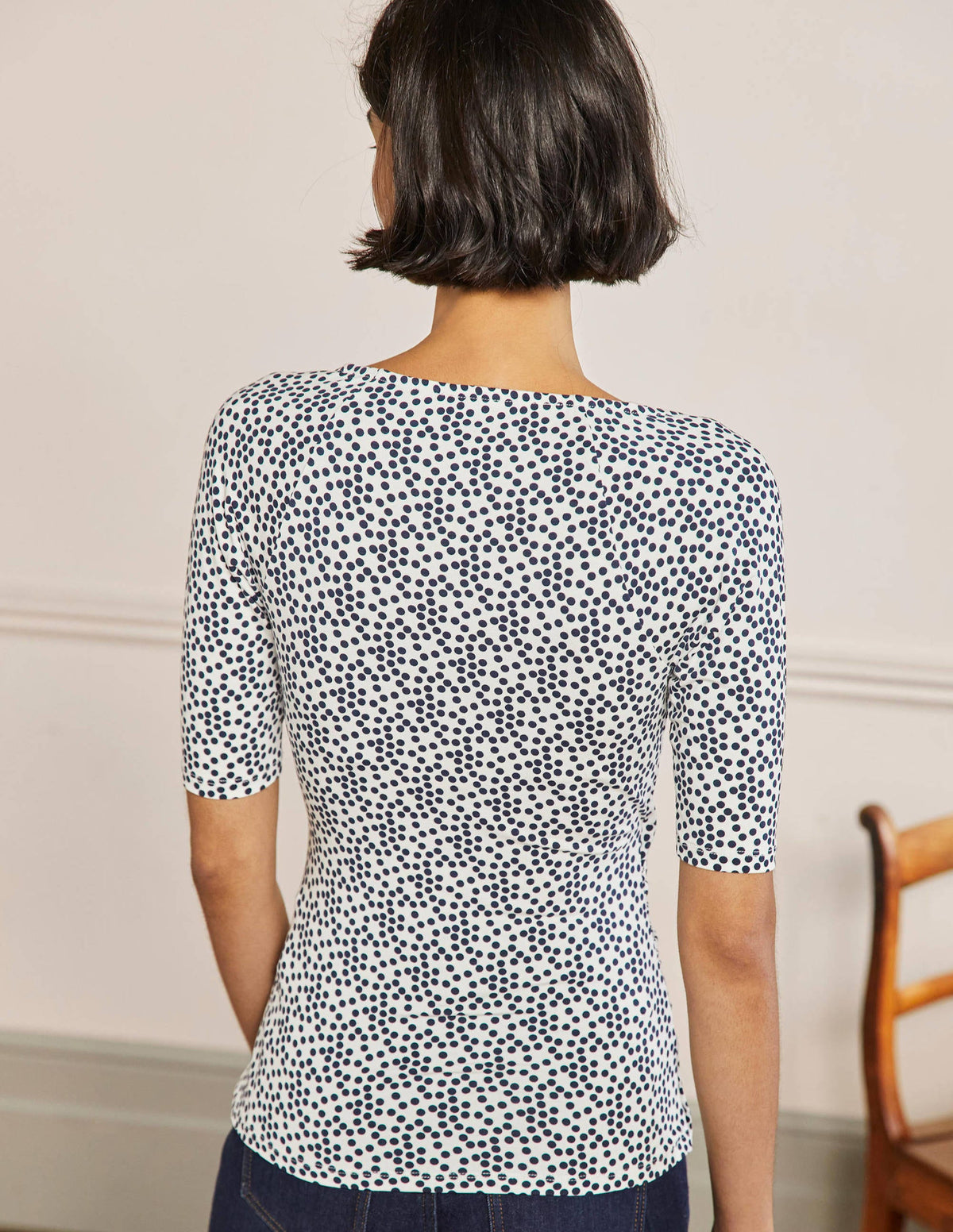 Short Sleeve Wrap Top-Ivory, Scatter Spot - Image 3