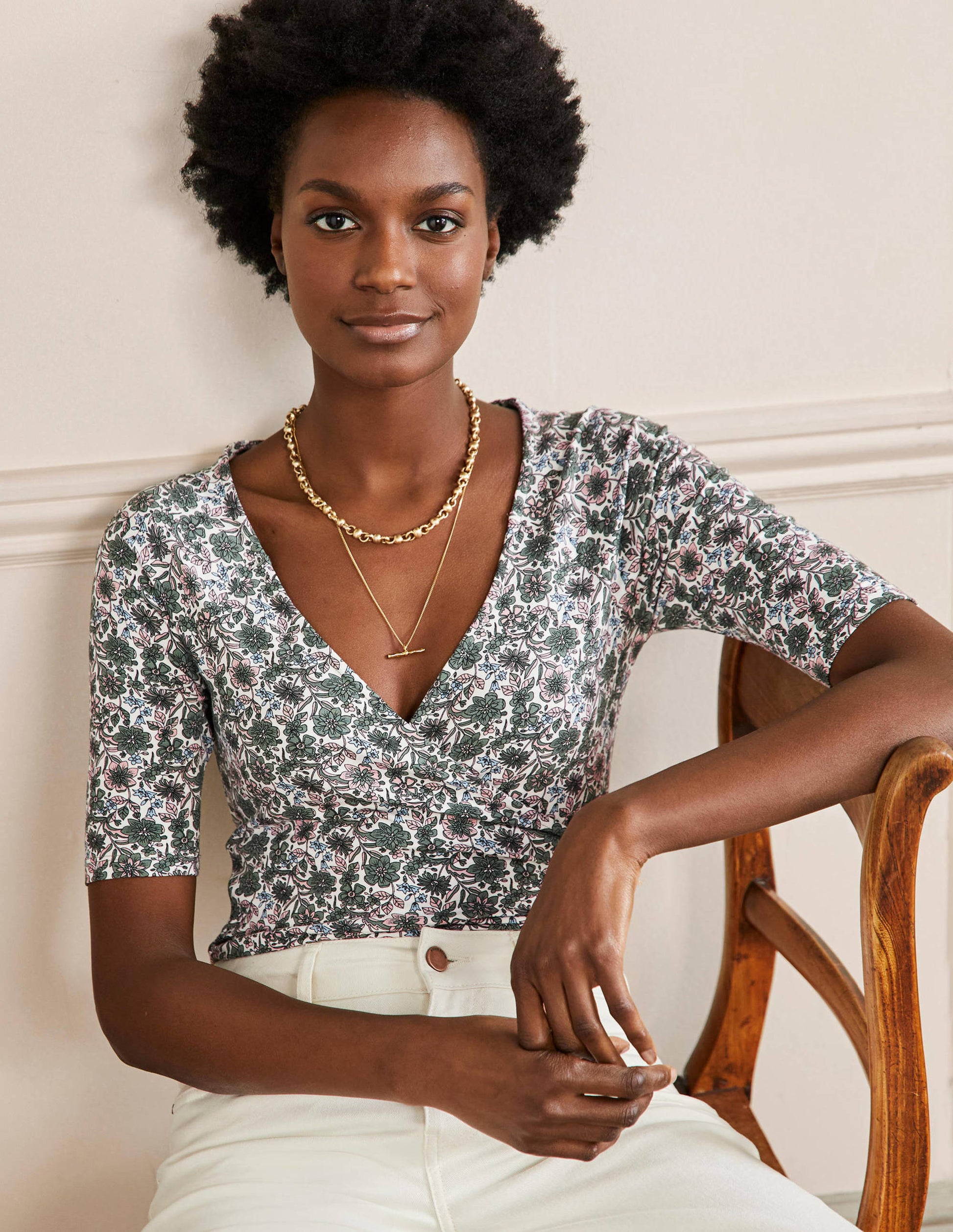Short Sleeve Wrap Top-Alder, Floret Bloom-4