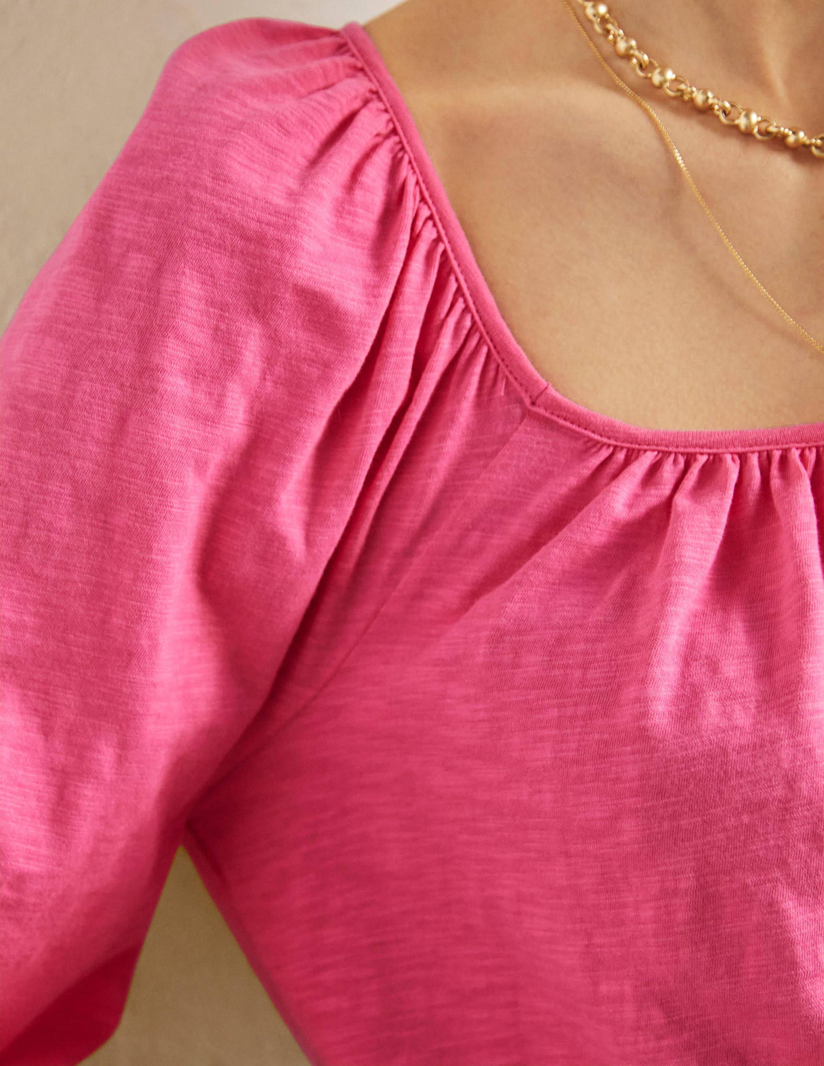Blouson Sleeve Cotton Top-Festival Pink - Image 2