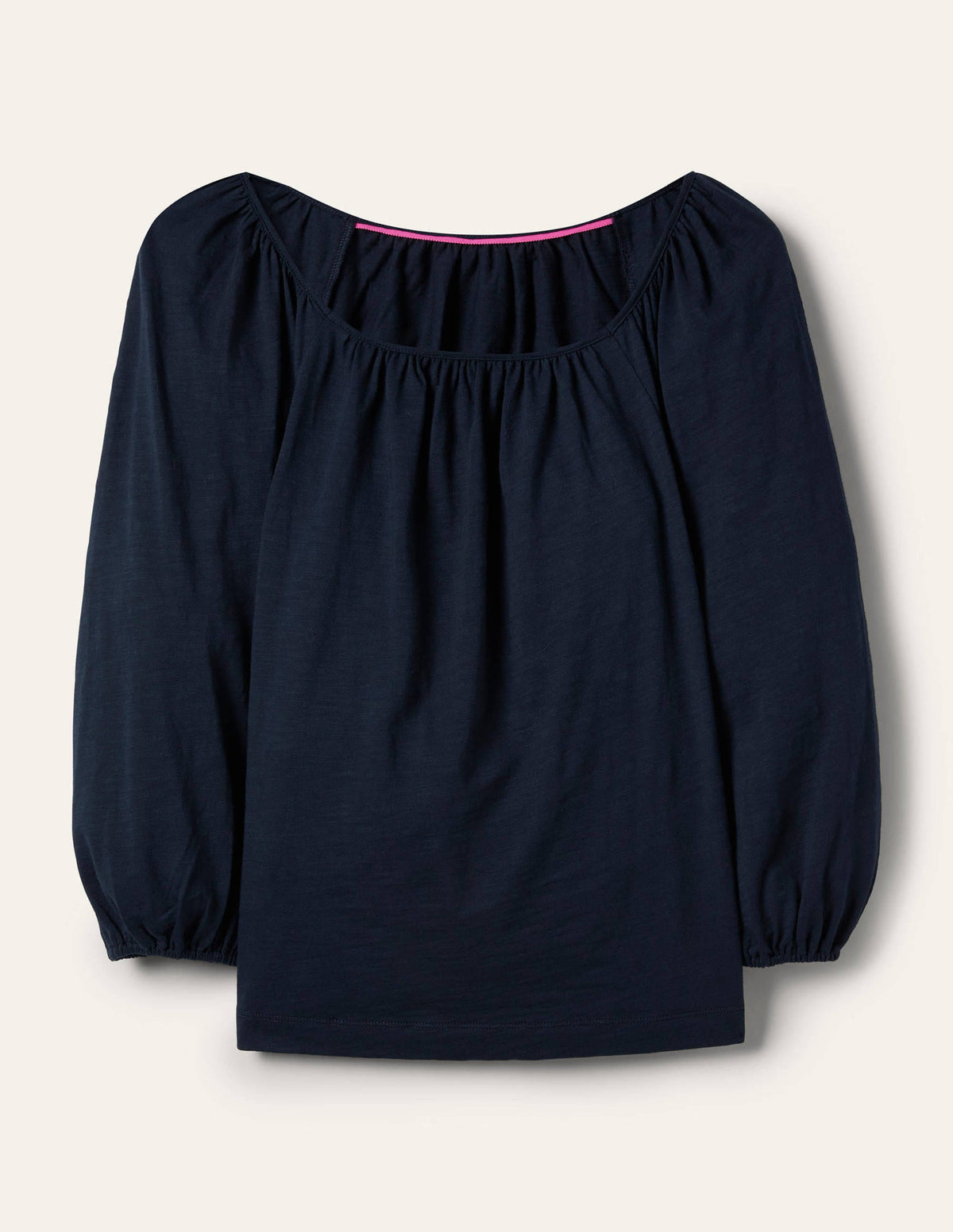 Blouson Sleeve Cotton Top-Navy - Image 5
