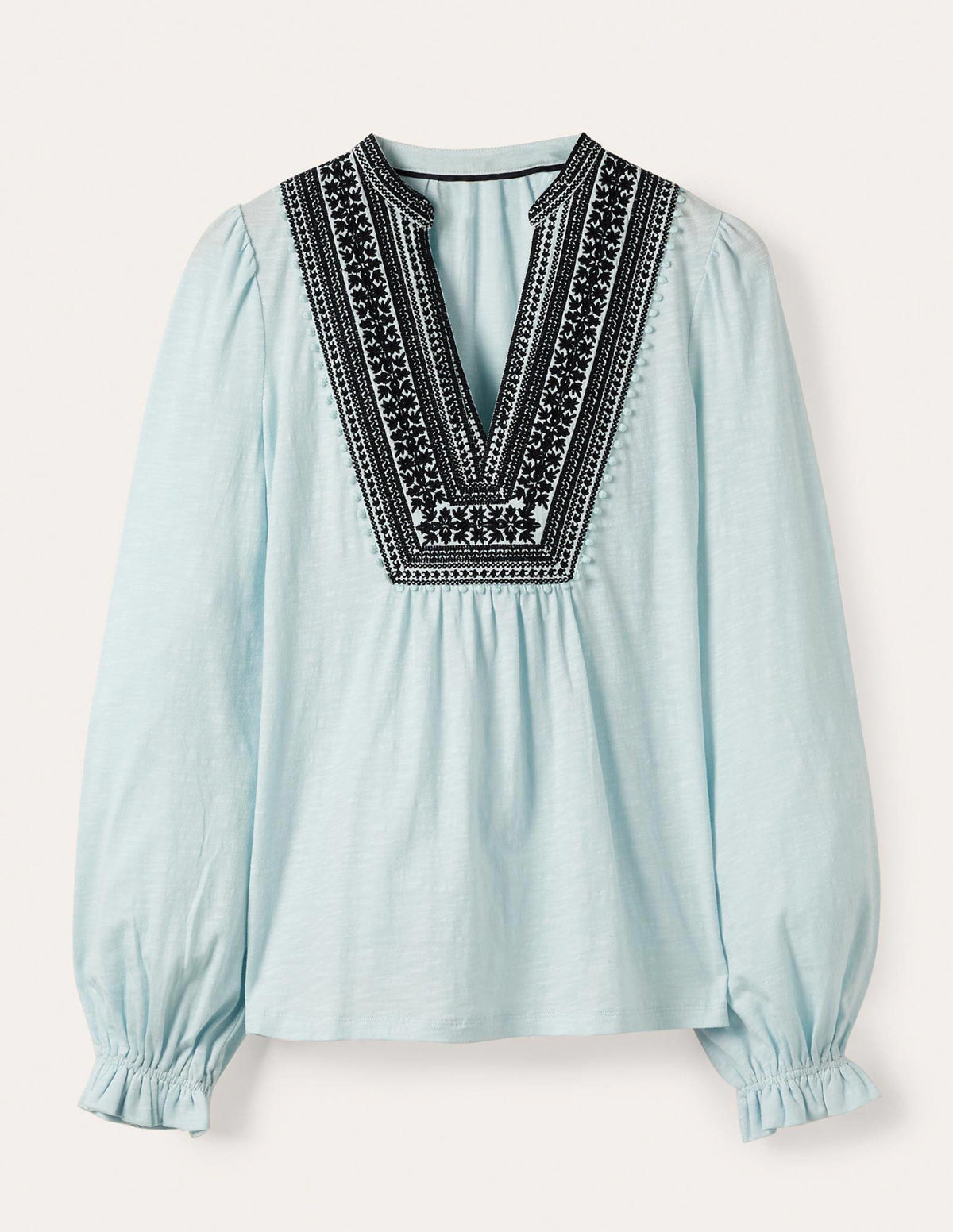 Embroidered Notch Neck Top-Dawn Sky, Embroidered - Image 5
