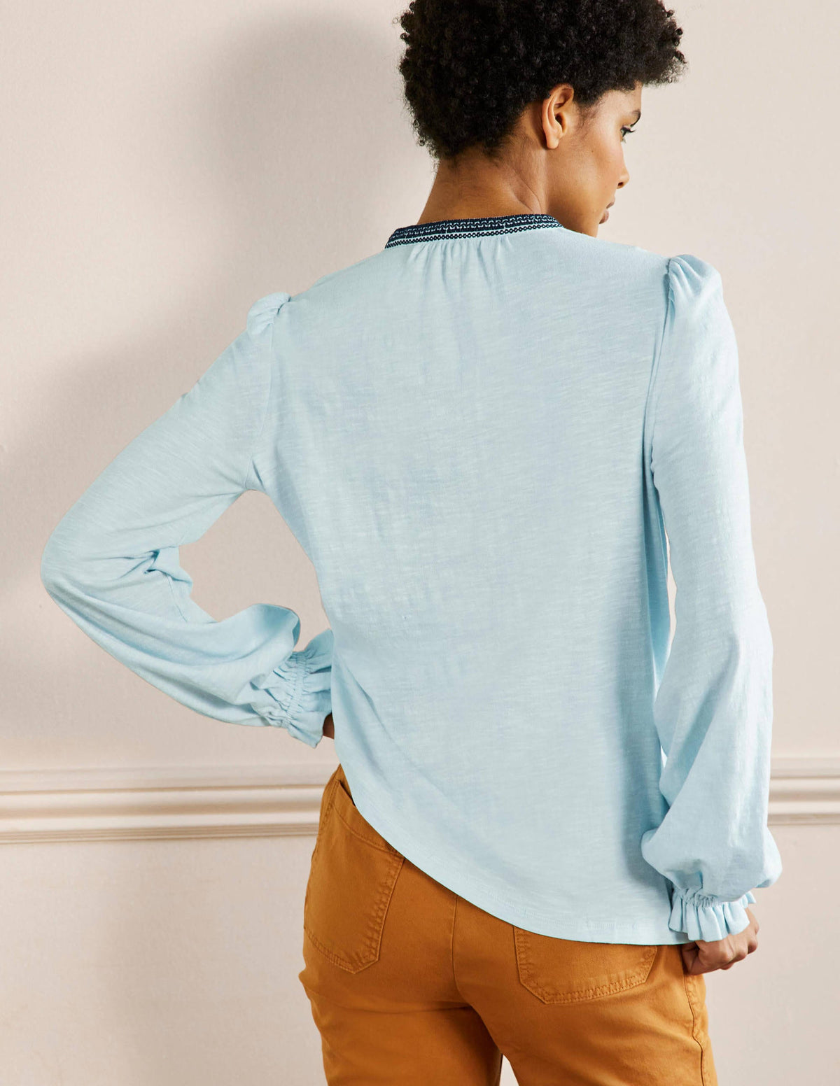 Embroidered Notch Neck Top-Dawn Sky, Embroidered - Image 3