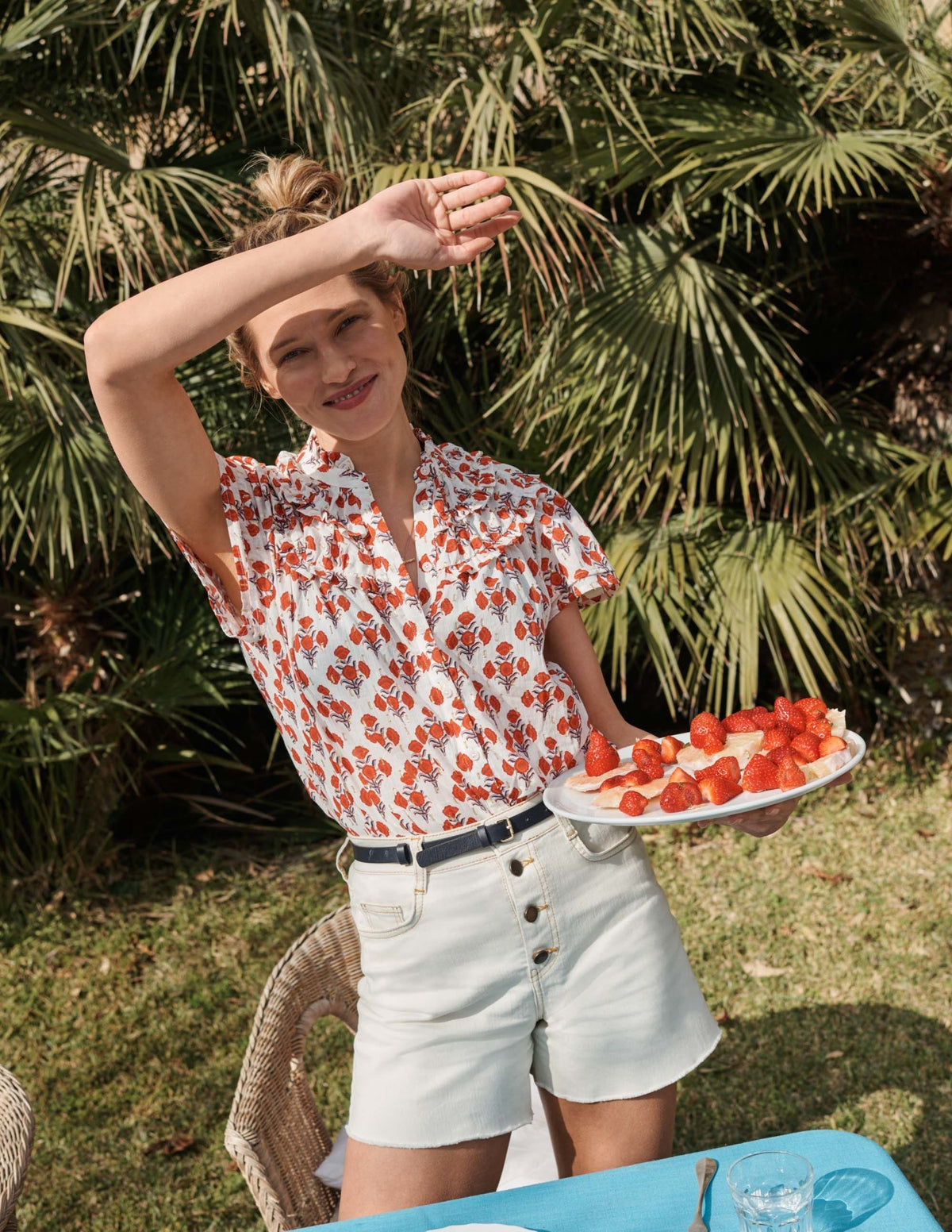 Metallic Ruched Detail Blouse-Chili Oil, Poppy Geo-7