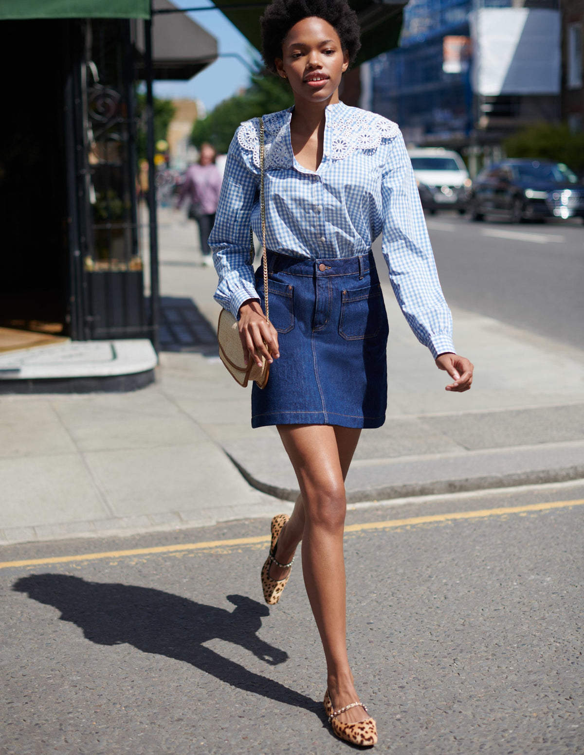 Broderie Collar Shirt-Blue, Gingham - Image 5
