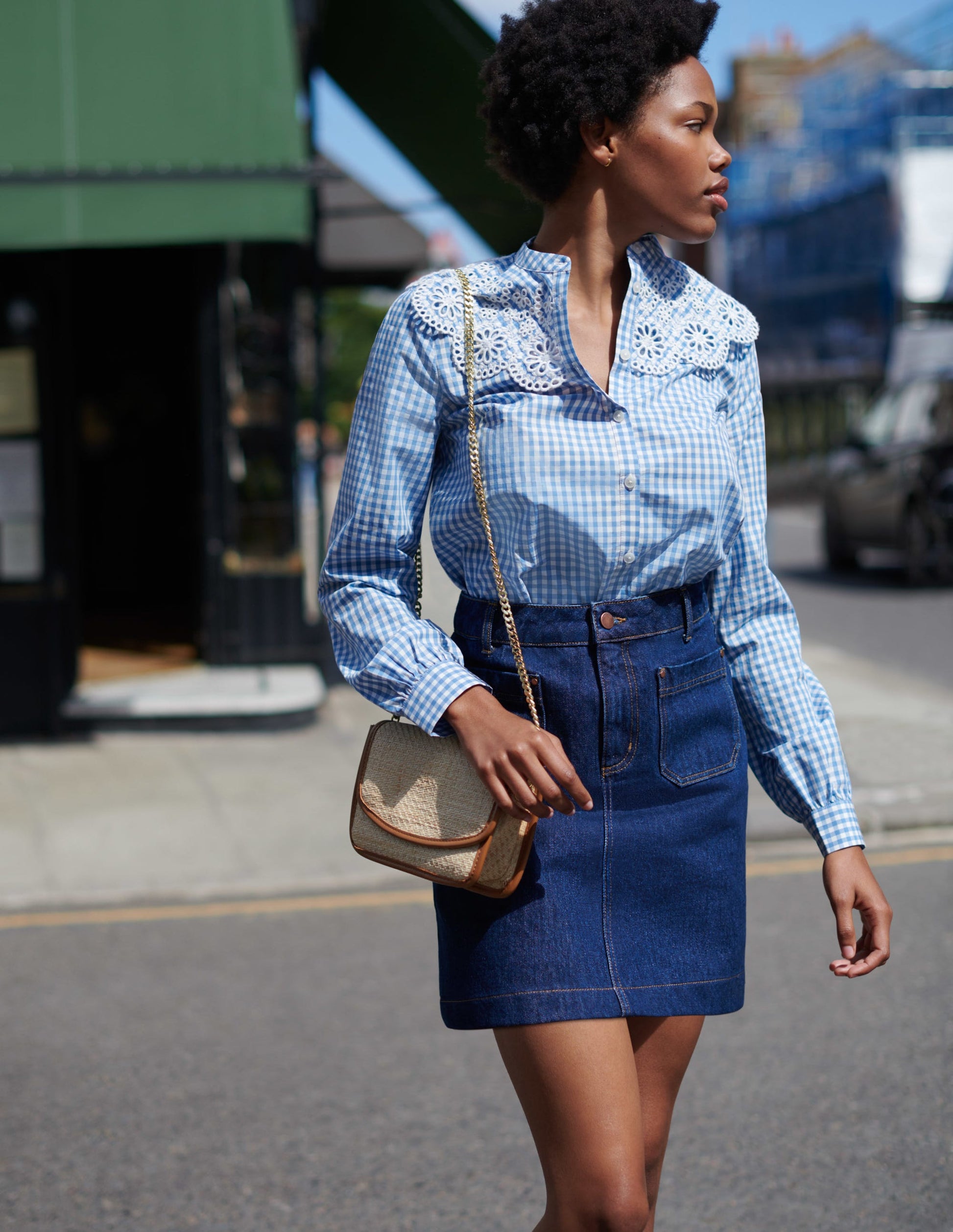 Broderie Collar Shirt-Blue, Gingham-6