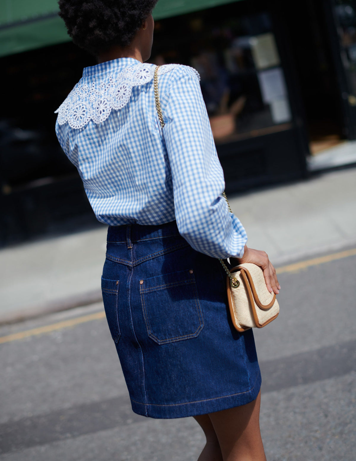 Broderie Collar Shirt-Blue, Gingham - Image 7