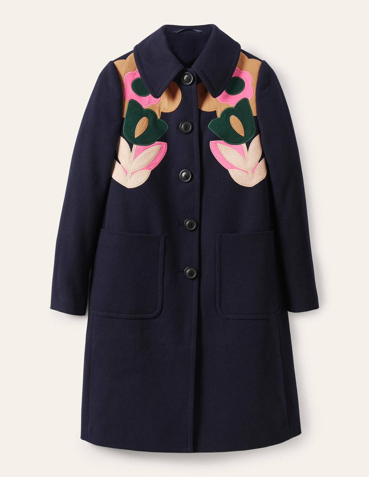 Amelia Appliqué Wool Coat-Navy - Image 5