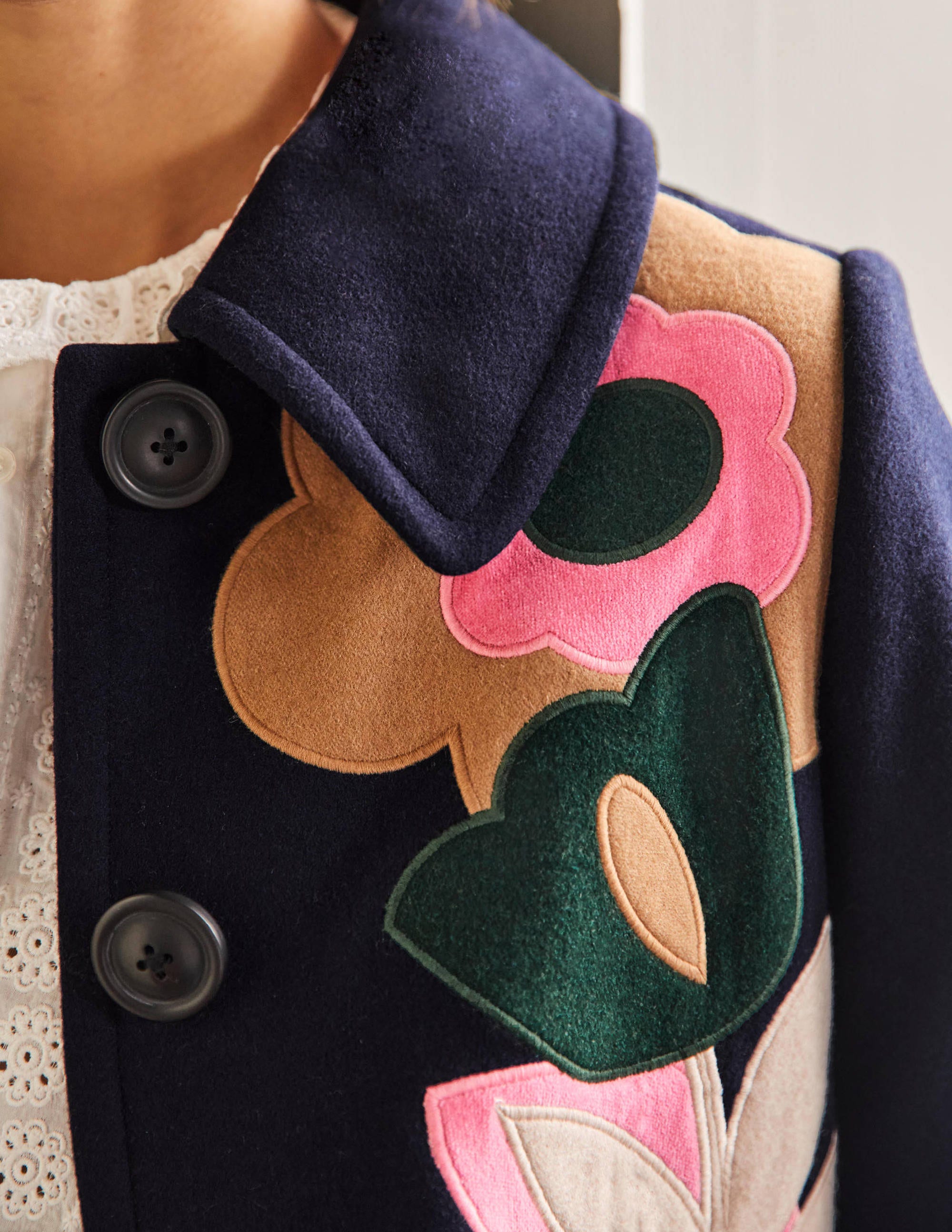 Amelia Appliqué Wool Coat-Navy - Image 2